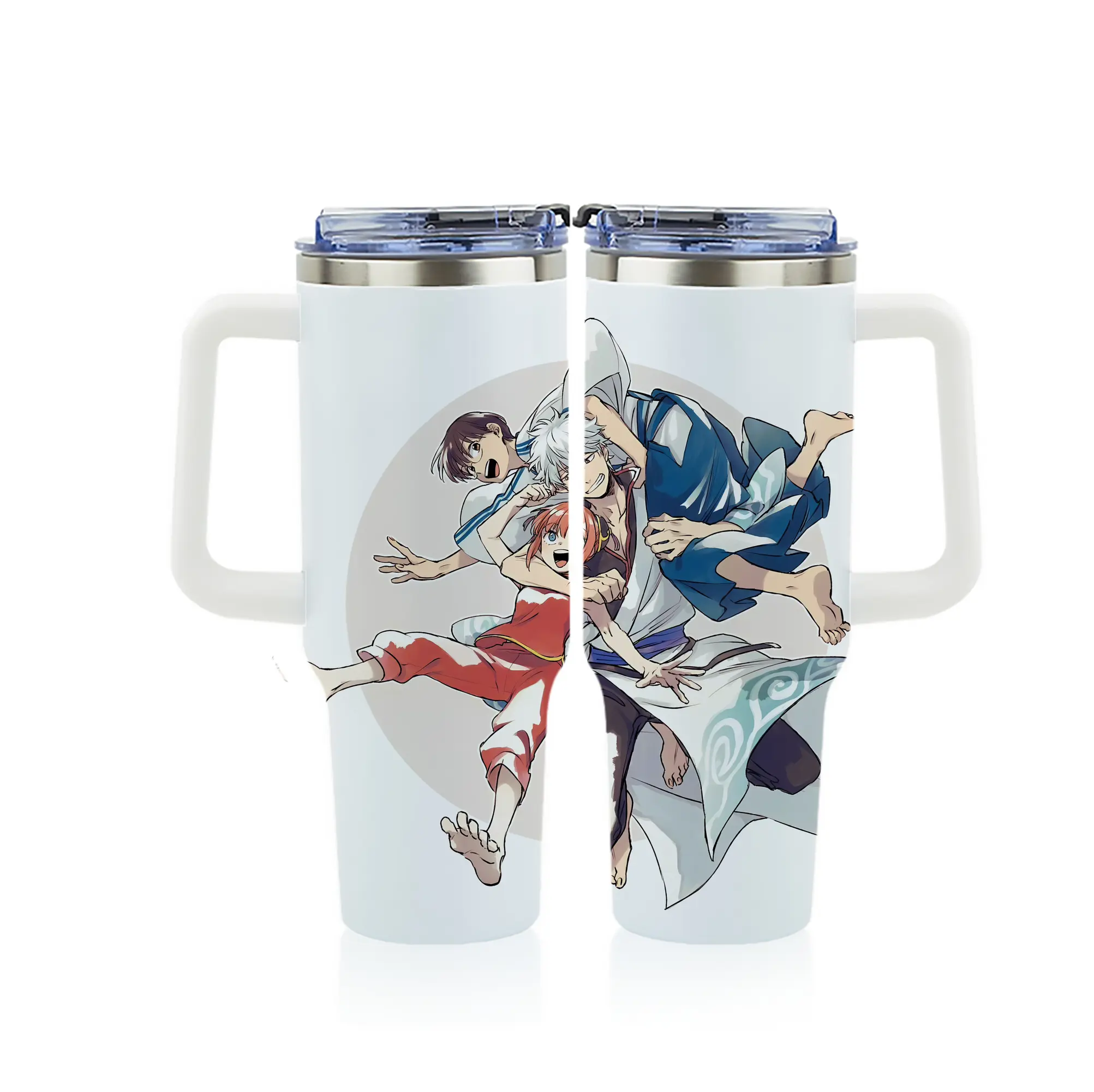 銀魂 グッズ 神楽 - 1200mL フルプリント車用タンブラー ・ 304ステンレス 内側 ・ 201ステンレス 外側 ・ 保温 保冷 ・ 通勤 ドライブ アウトドア用