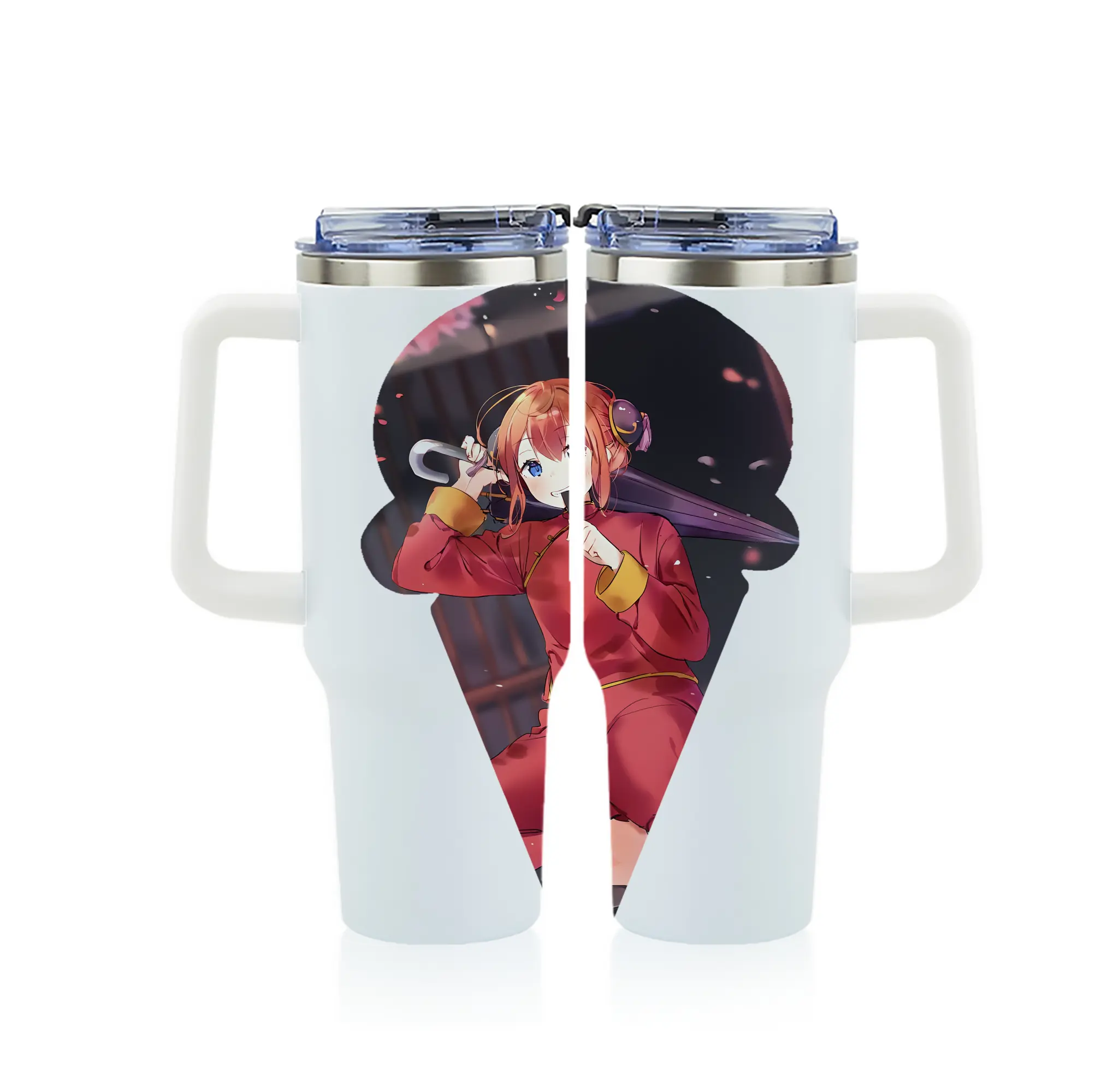 銀魂 グッズ 神楽 - 1200mL フルプリント車用タンブラー ・ 304ステンレス 内側 ・ 201ステンレス 外側 ・ 保温 保冷 ・ 通勤 ドライブ アウトドア用