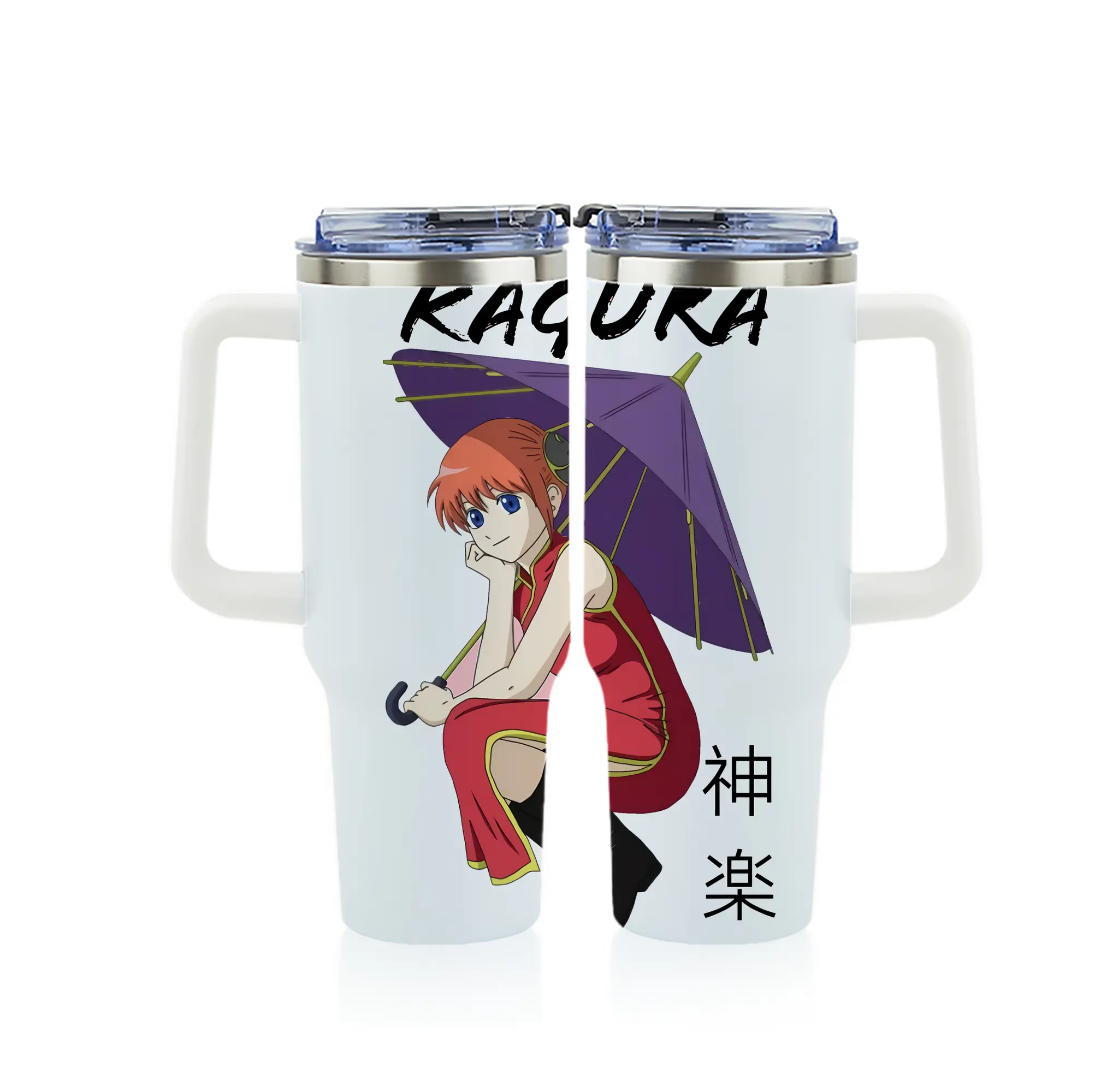 銀魂 グッズ 神楽 - 1200mL フルプリント車用タンブラー ・ 304ステンレス 内側 ・ 201ステンレス 外側 ・ 保温 保冷 ・ 通勤 ドライブ アウトドア用