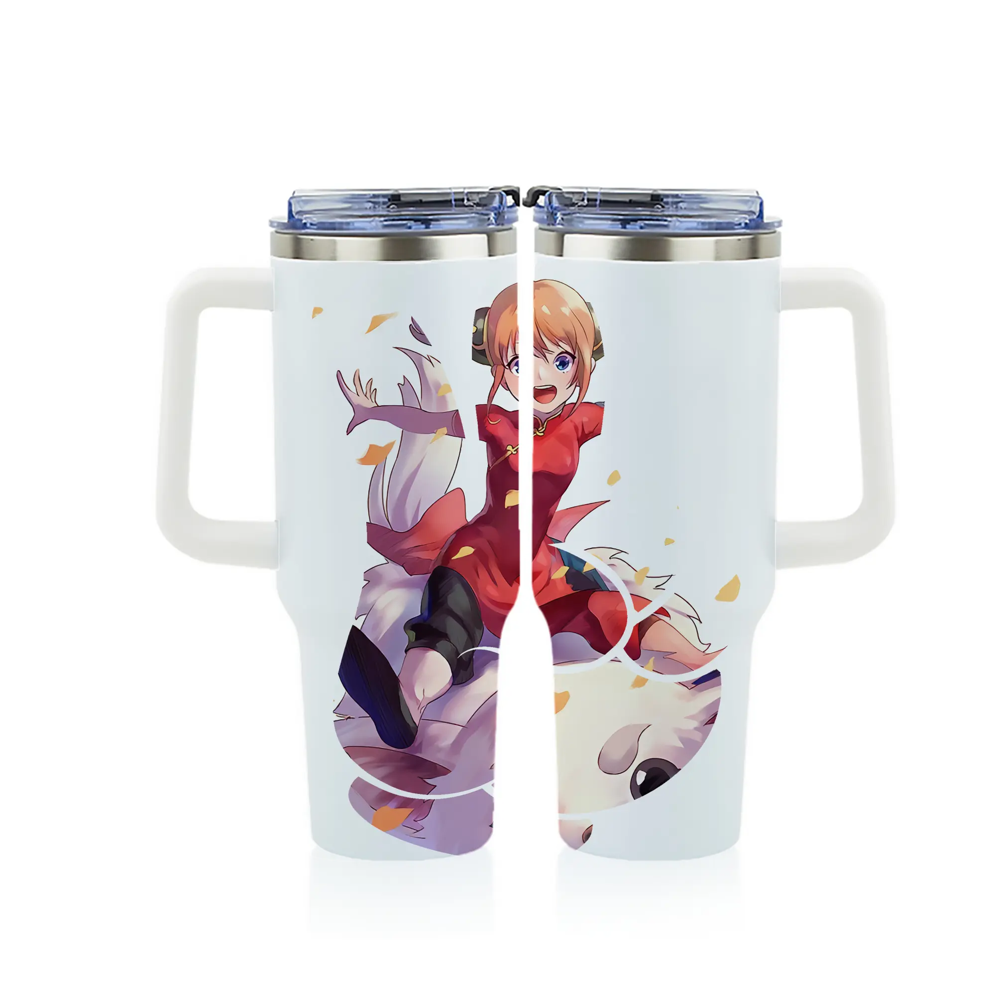 銀魂 グッズ 神楽 - 1200mL フルプリント車用タンブラー ・ 304ステンレス 内側 ・ 201ステンレス 外側 ・ 保温 保冷 ・ 通勤 ドライブ アウトドア用