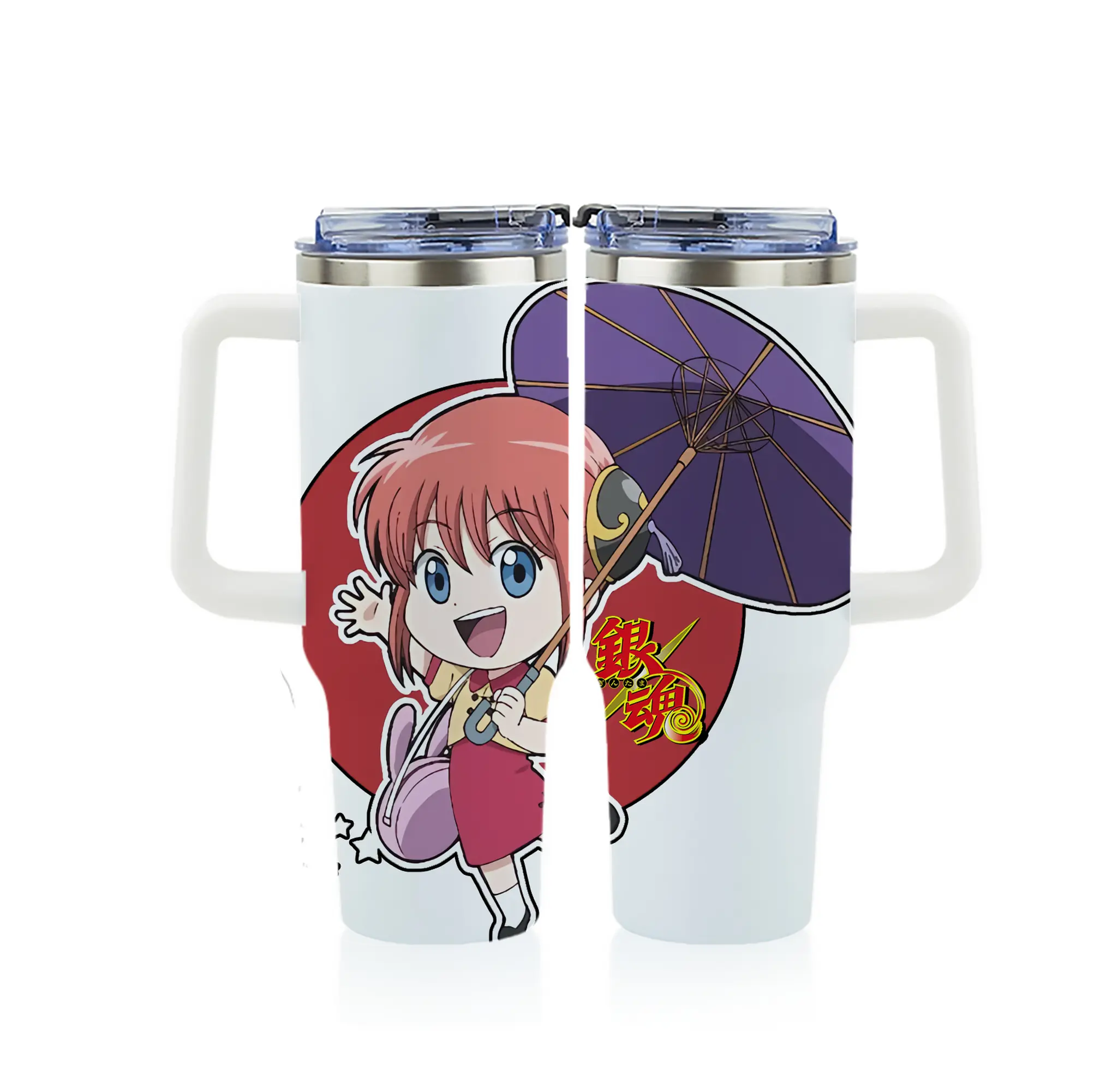 銀魂 グッズ 神楽 - 1200mL フルプリント車用タンブラー ・ 304ステンレス 内側 ・ 201ステンレス 外側 ・ 保温 保冷 ・ 通勤 ドライブ アウトドア用