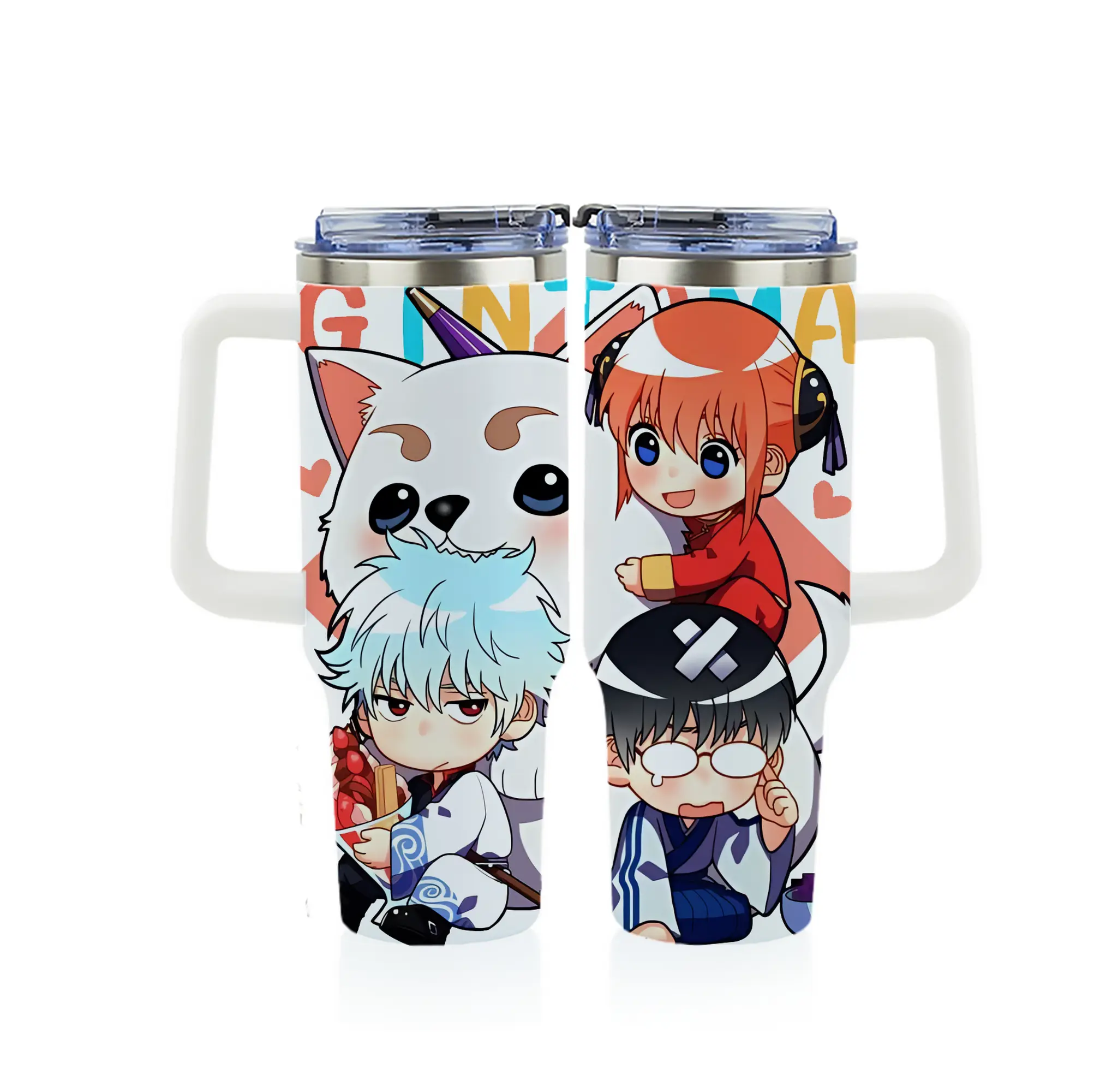 銀魂 グッズ 神楽 - 1200mL フルプリント車用タンブラー ・ 304ステンレス 内側 ・ 201ステンレス 外側 ・ 保温 保冷 ・ 通勤 ドライブ アウトドア用