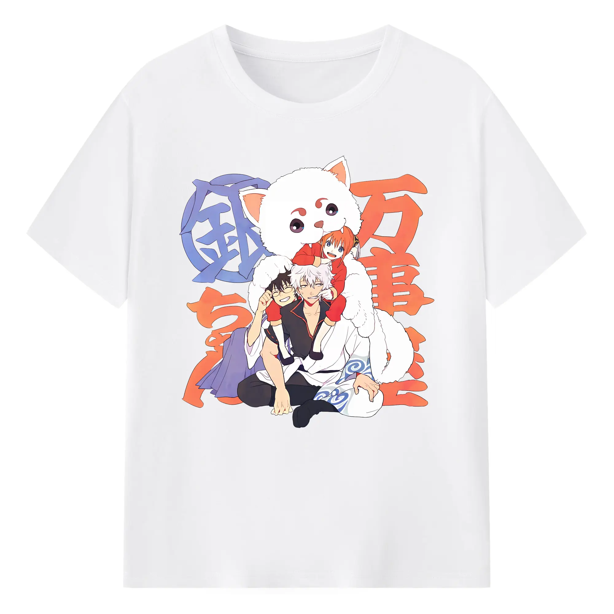 銀魂 グッズ 神楽 - 綿100％ 半袖Tシャツ ・ フロントプリント ・ 快適 通気性 ・ 日常使い 散歩 スポーツ用
