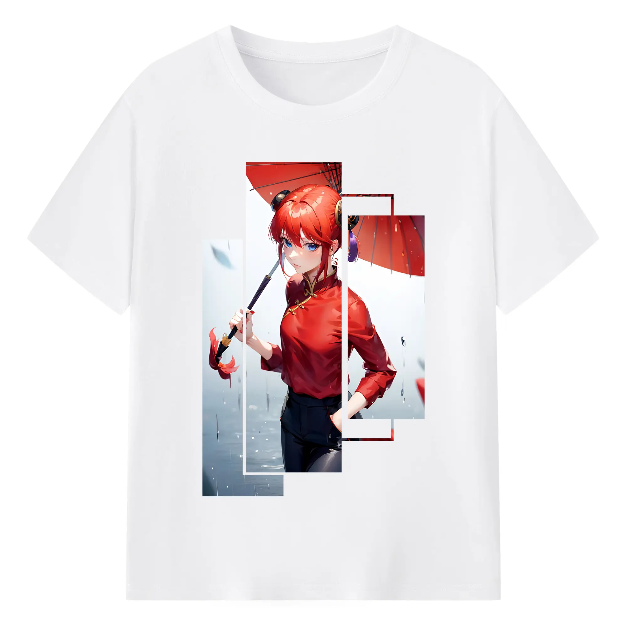 銀魂 グッズ 神楽 - 綿100％ 半袖Tシャツ ・ フロントプリント ・ 快適 通気性 ・ 日常使い 散歩 スポーツ用