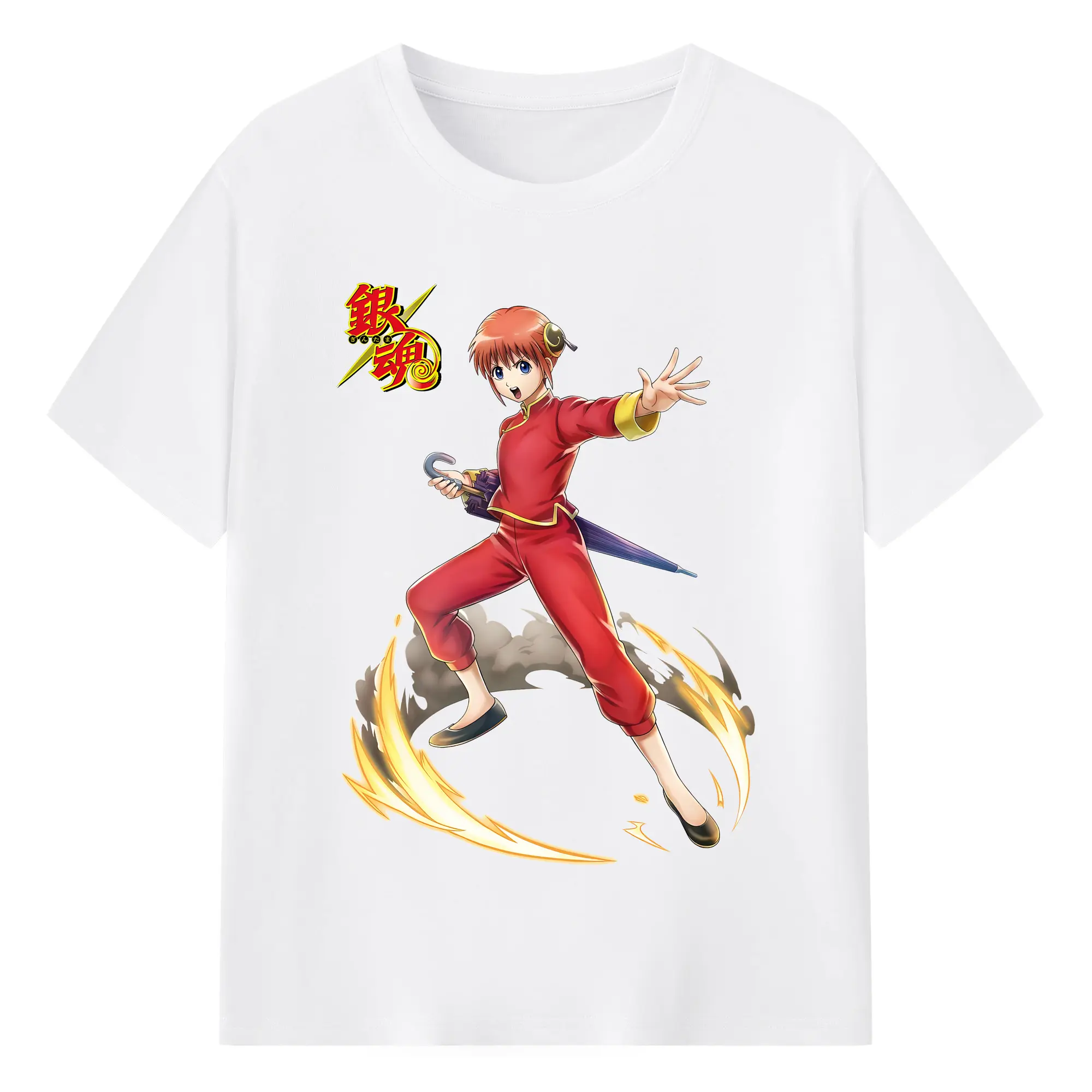 銀魂 グッズ 神楽 - 綿100％ 半袖Tシャツ ・ フロントプリント ・ 快適 通気性 ・ 日常使い 散歩 スポーツ用