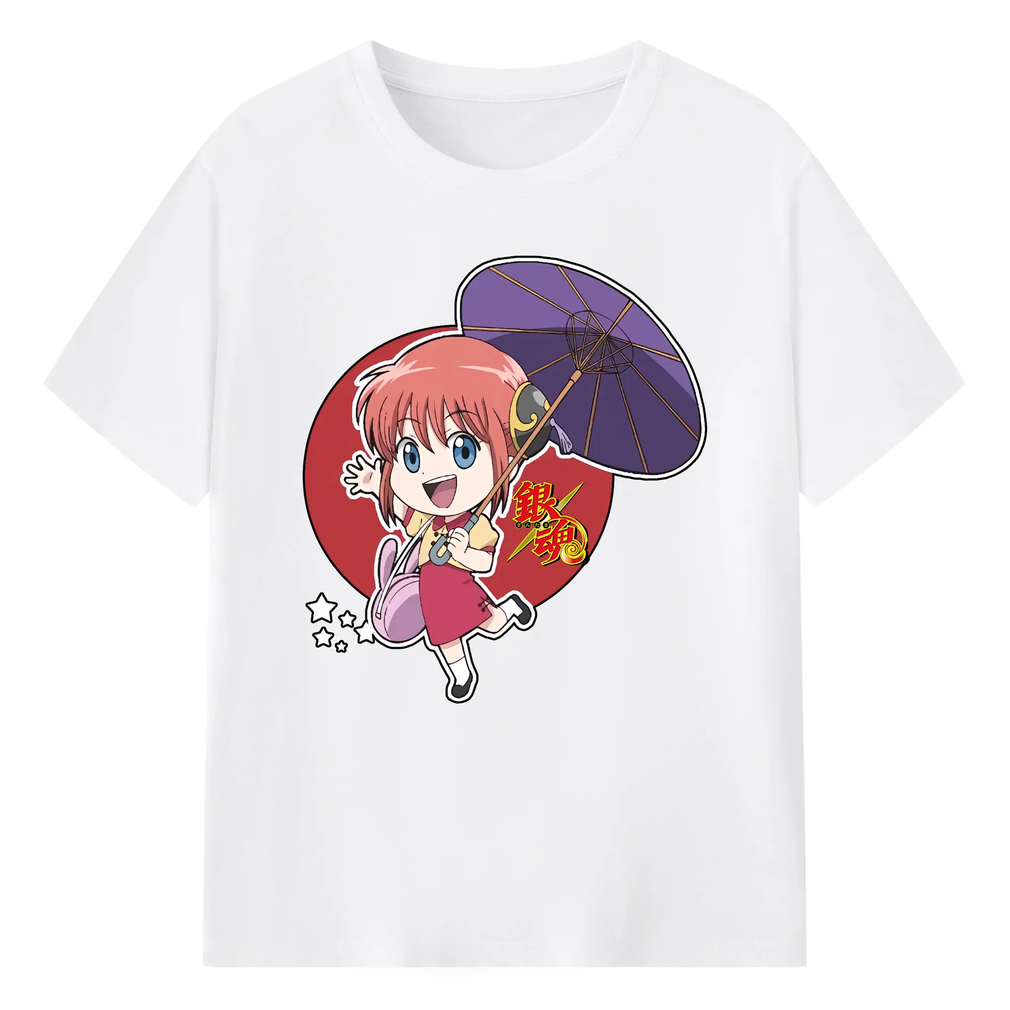 銀魂 グッズ 神楽 - 綿100％ 半袖Tシャツ ・ フロントプリント ・ 快適 通気性 ・ 日常使い 散歩 スポーツ用