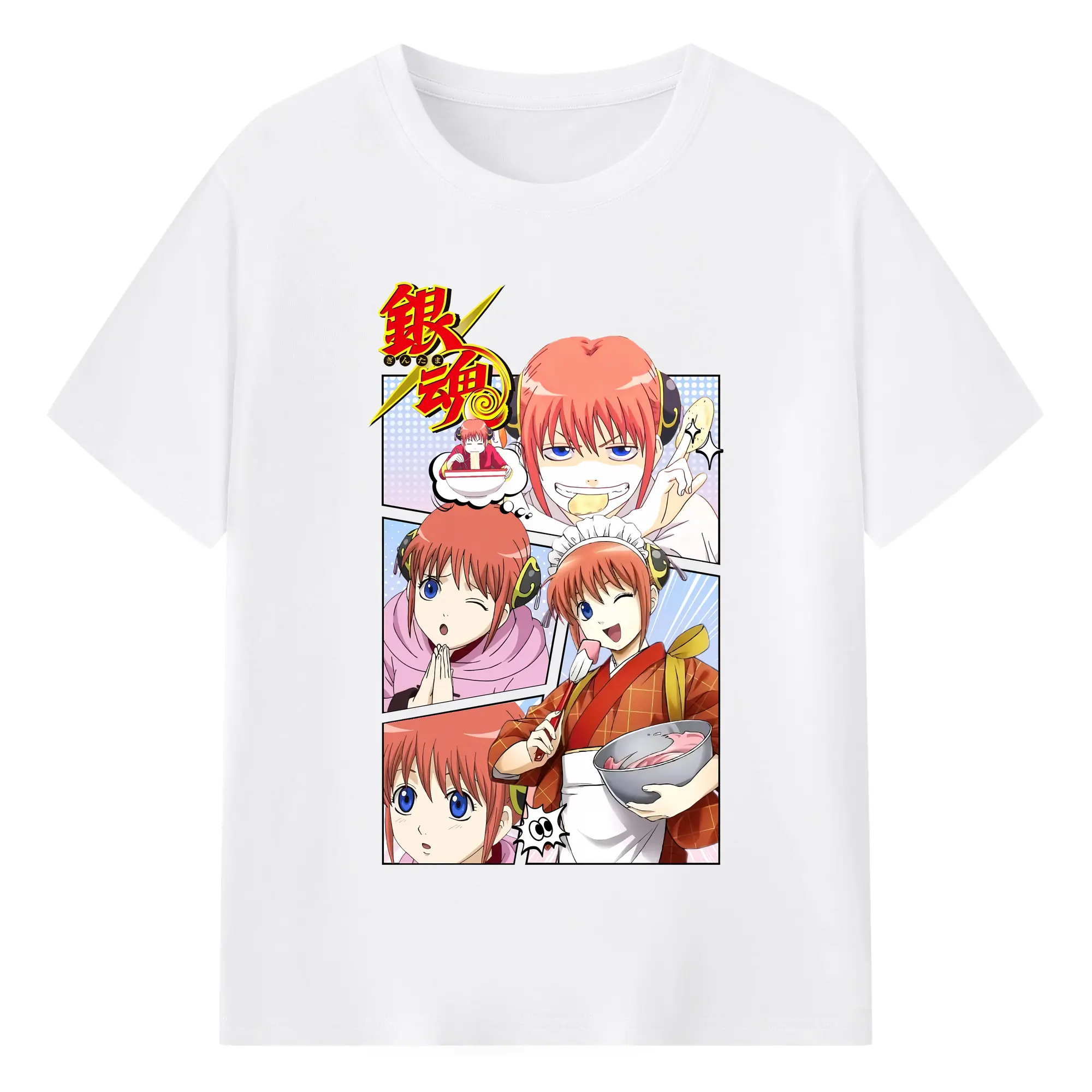 銀魂 グッズ 神楽 - 綿100％ 半袖Tシャツ ・ フロントプリント ・ 快適 通気性 ・ 日常使い 散歩 スポーツ用