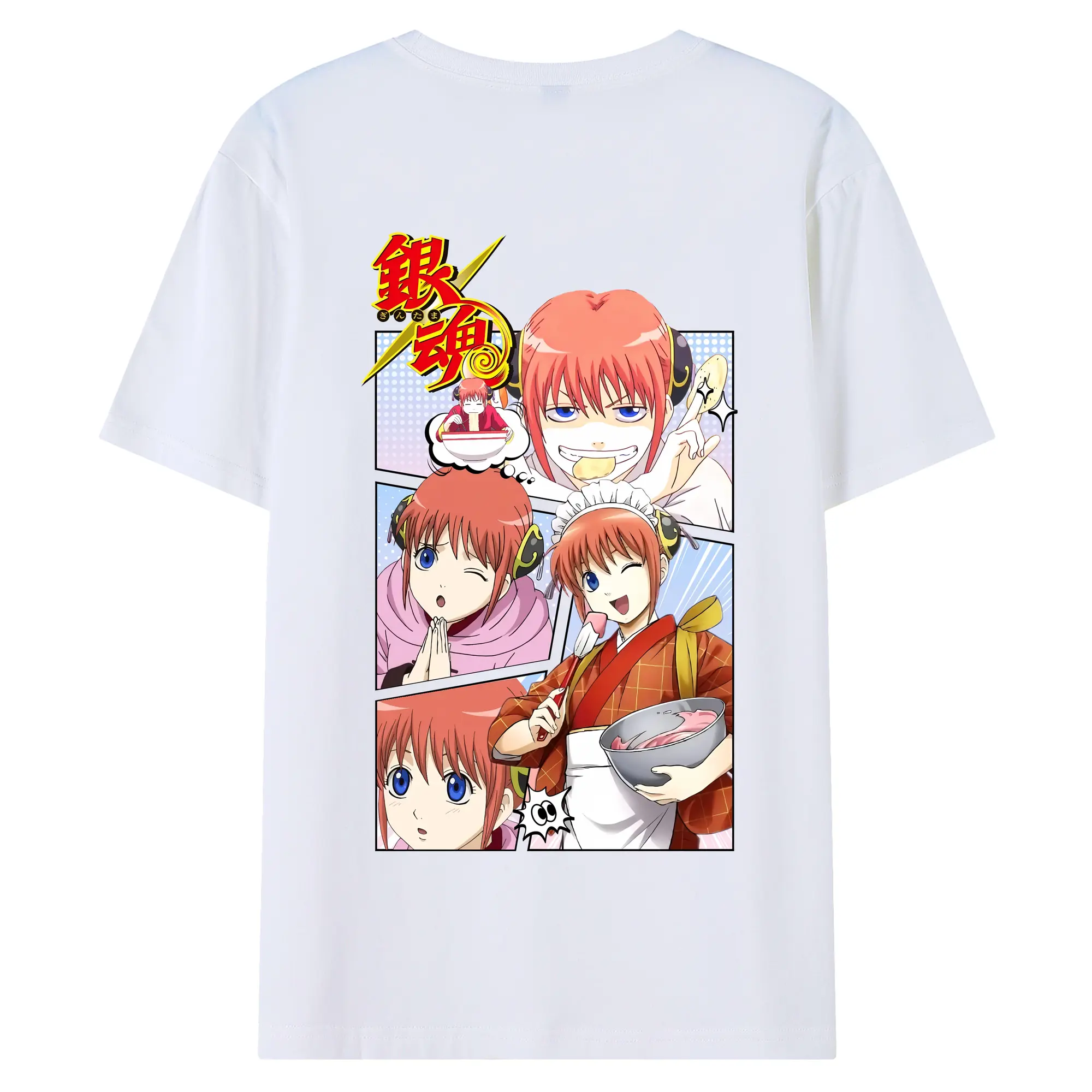 銀魂 グッズ 神楽 - 綿100％ 半袖Tシャツ ・ バックプリント ・ 快適 通気性 ・ 日常使い 散歩 スポーツ用