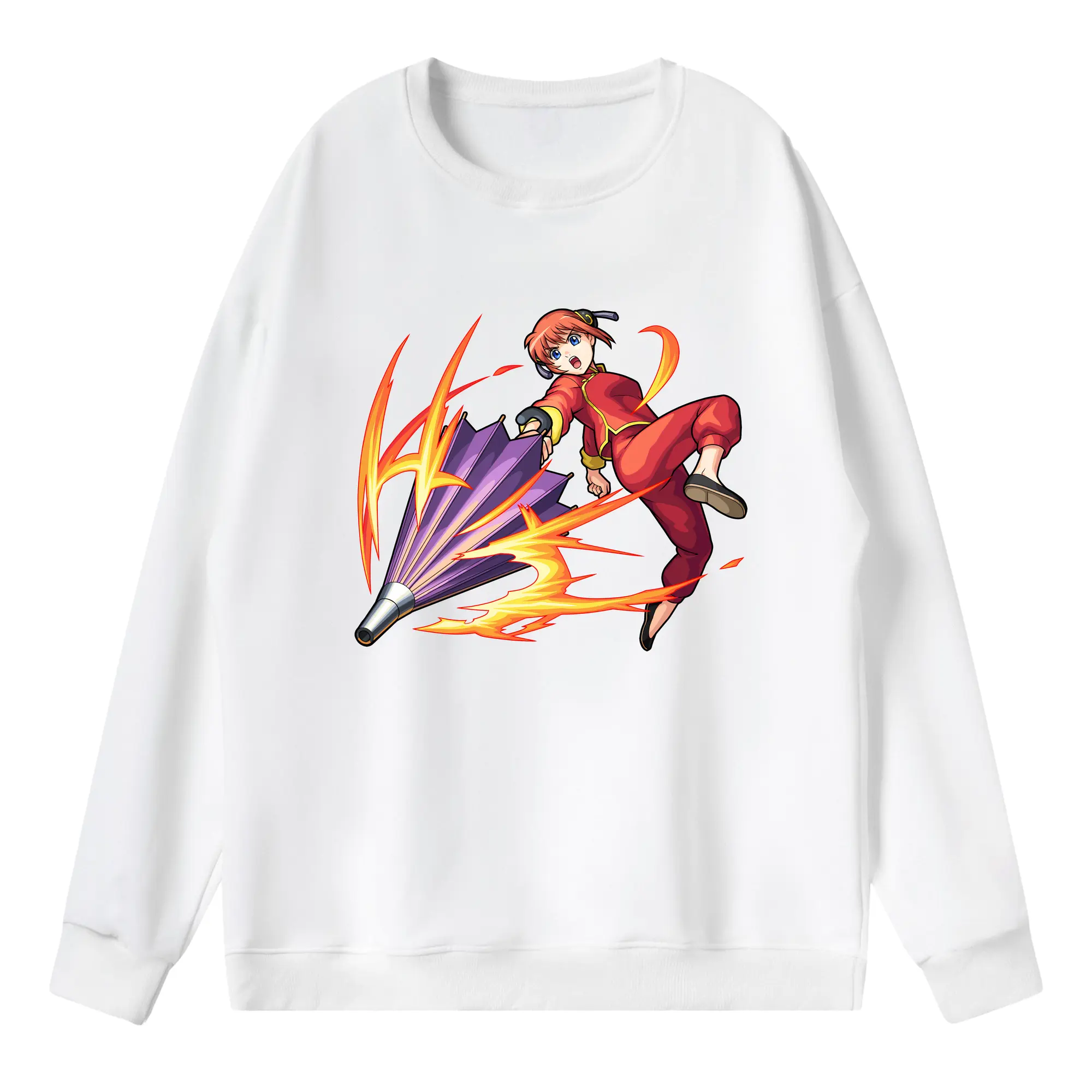 銀魂 グッズ 神楽 - 薄手 クルーネック スウェット 裏毛260g · ポリエステル 春秋向け カジュアル 男女兼用 · トレーナー デイリー スポーツ 散歩に最適