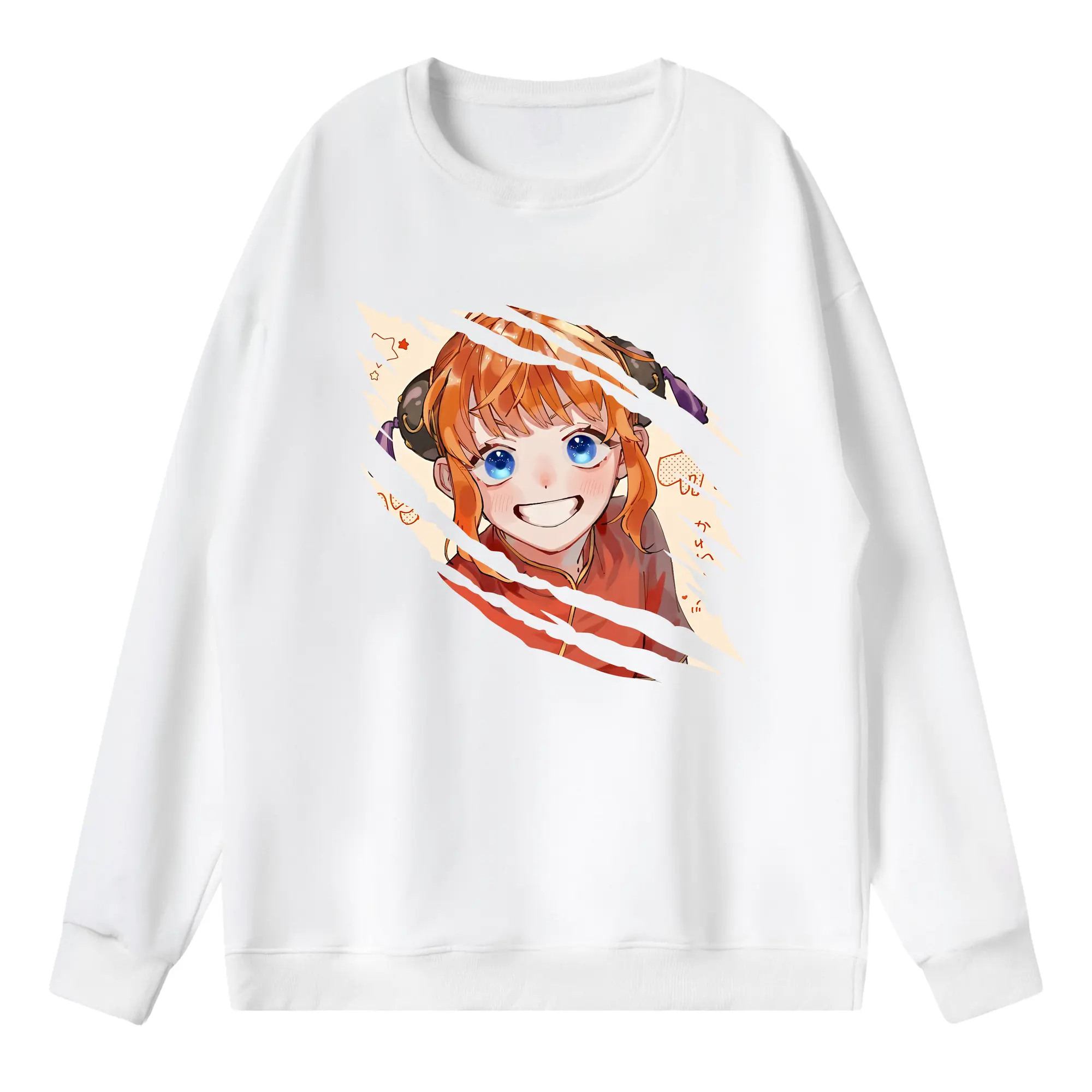 銀魂 グッズ 神楽 - 薄手 クルーネック スウェット 裏毛260g · ポリエステル 春秋向け カジュアル 男女兼用 · トレーナー デイリー スポーツ 散歩に最適