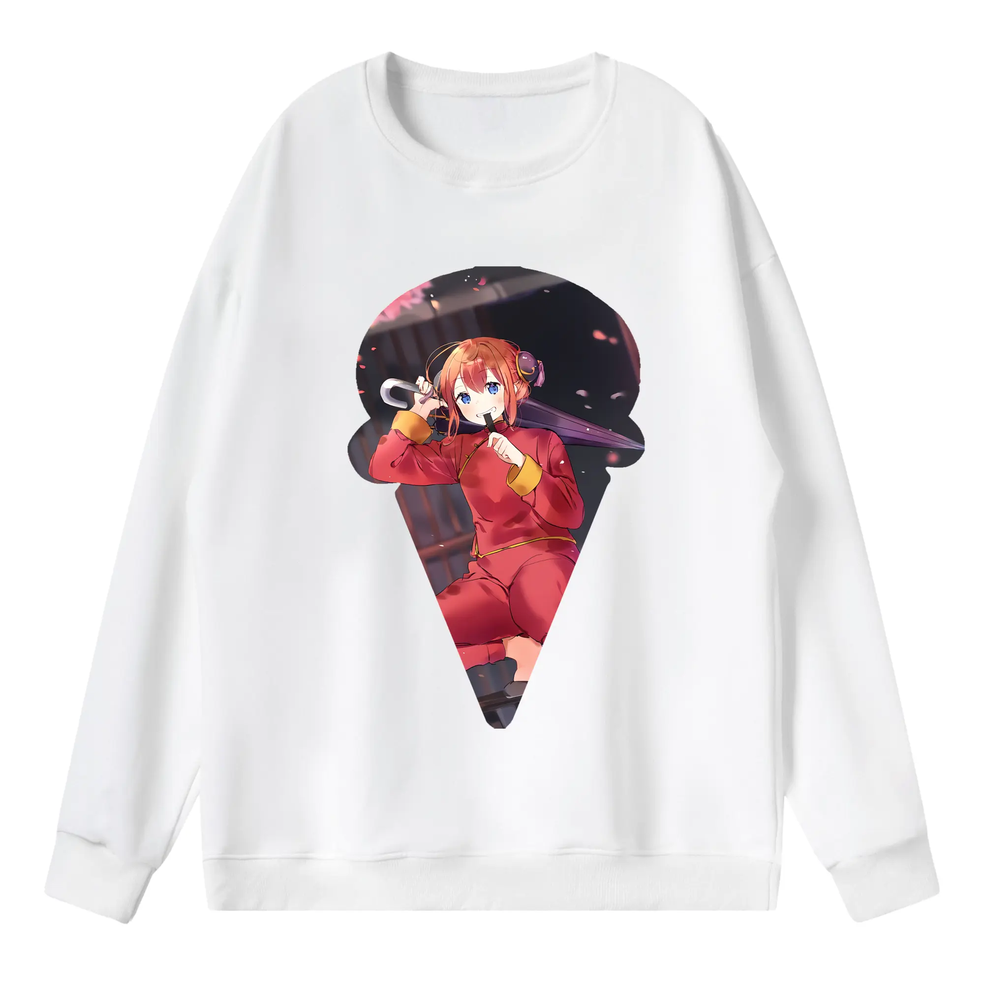 銀魂 グッズ 神楽 - 薄手 クルーネック スウェット 裏毛260g · ポリエステル 春秋向け カジュアル 男女兼用 · トレーナー デイリー スポーツ 散歩に最適