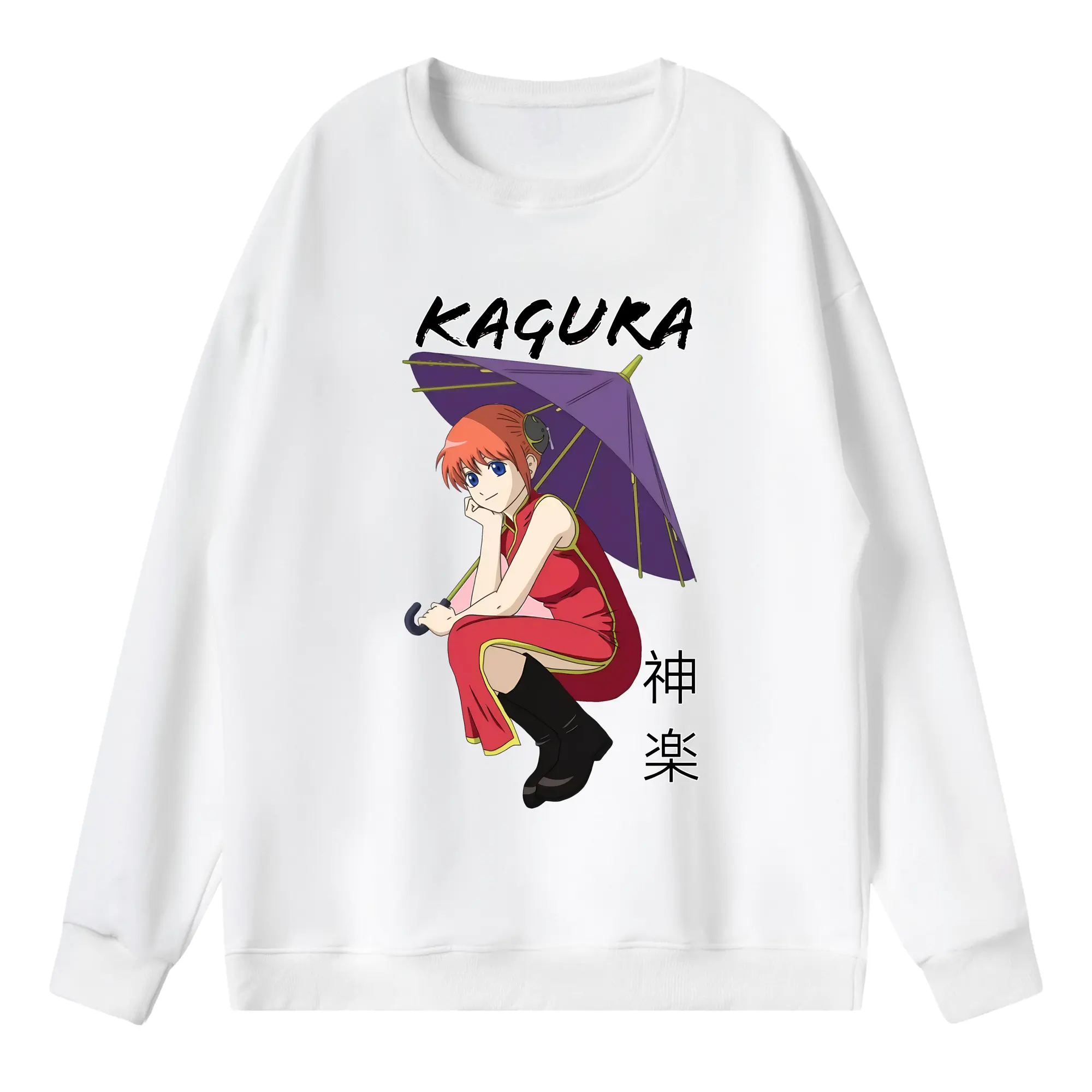 銀魂 グッズ 神楽 - 薄手 クルーネック スウェット 裏毛260g · ポリエステル 春秋向け カジュアル 男女兼用 · トレーナー デイリー スポーツ 散歩に最適