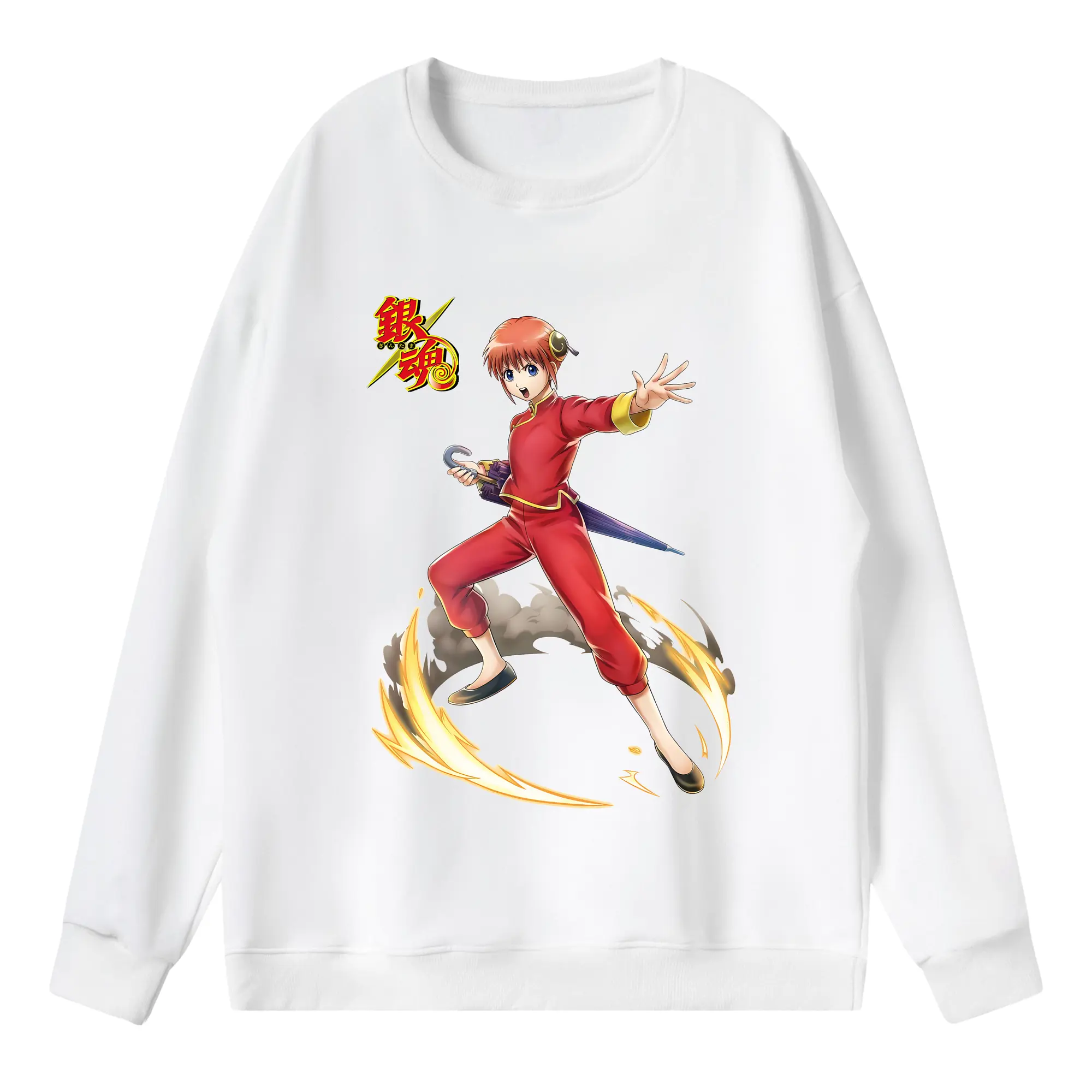銀魂 グッズ 神楽 - 薄手 クルーネック スウェット 裏毛260g · ポリエステル 春秋向け カジュアル 男女兼用 · トレーナー デイリー スポーツ 散歩に最適