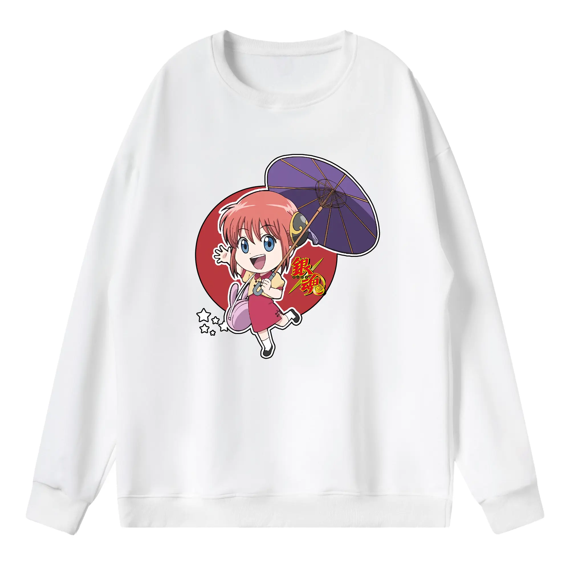 銀魂 グッズ 神楽 - 薄手 クルーネック スウェット 裏毛260g · ポリエステル 春秋向け カジュアル 男女兼用 · トレーナー デイリー スポーツ 散歩に最適