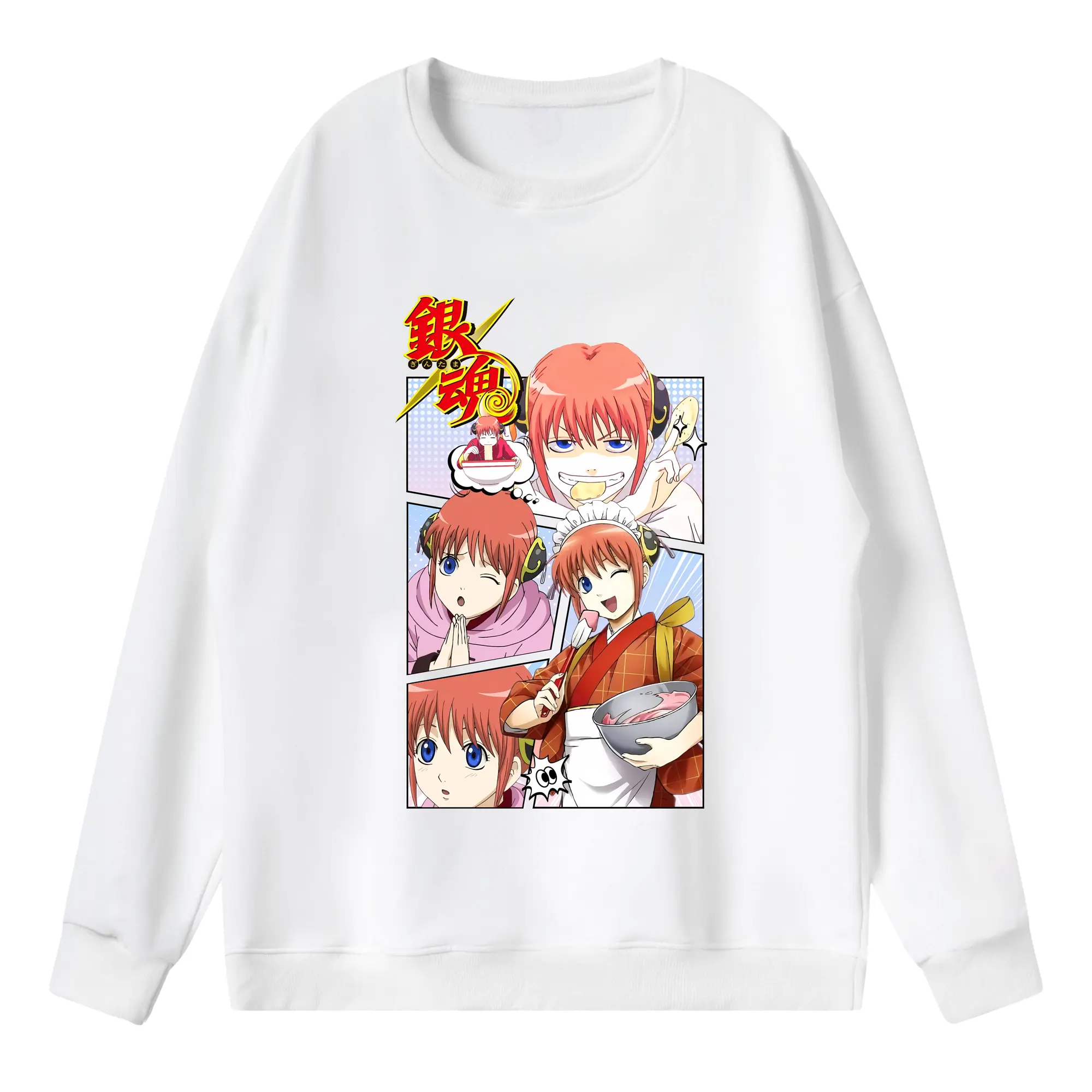銀魂 グッズ 神楽 - 薄手 クルーネック スウェット 裏毛260g · ポリエステル 春秋向け カジュアル 男女兼用 · トレーナー デイリー スポーツ 散歩に最適