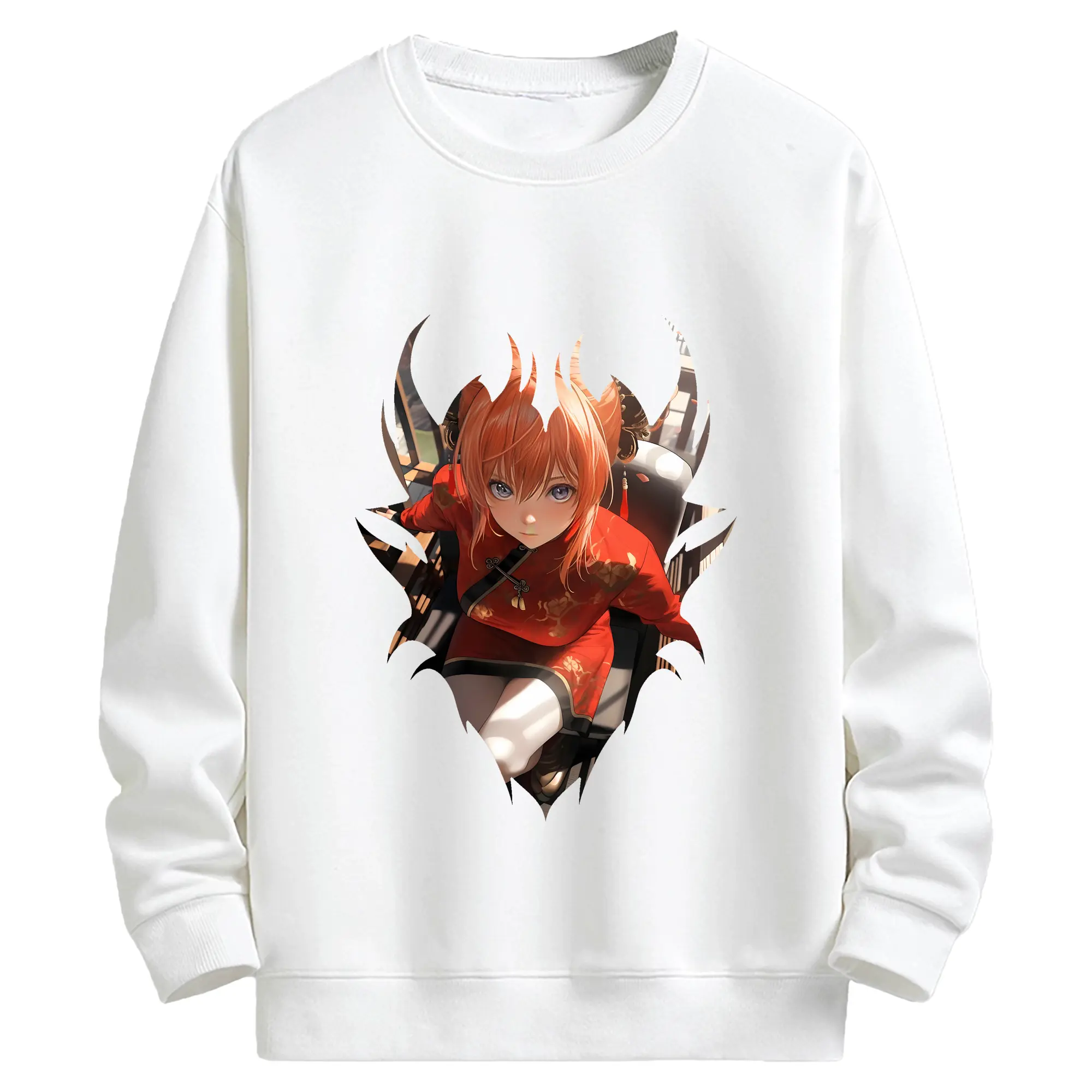 銀魂 グッズ 神楽 - キッズ クルーネックスウェットシャツ ・ フロントプリント ・ 綿80％ ポリエステル20％ ・ 快適 通学 スポーツ 日常使い お散歩用