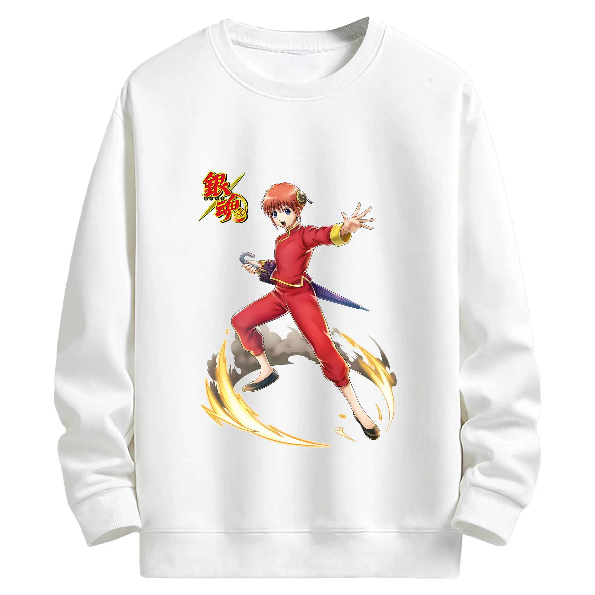 銀魂 グッズ 神楽 - キッズ クルーネックスウェットシャツ ・ フロントプリント ・ 綿80％ ポリエステル20％ ・ 快適 通学 スポーツ 日常使い お散歩用