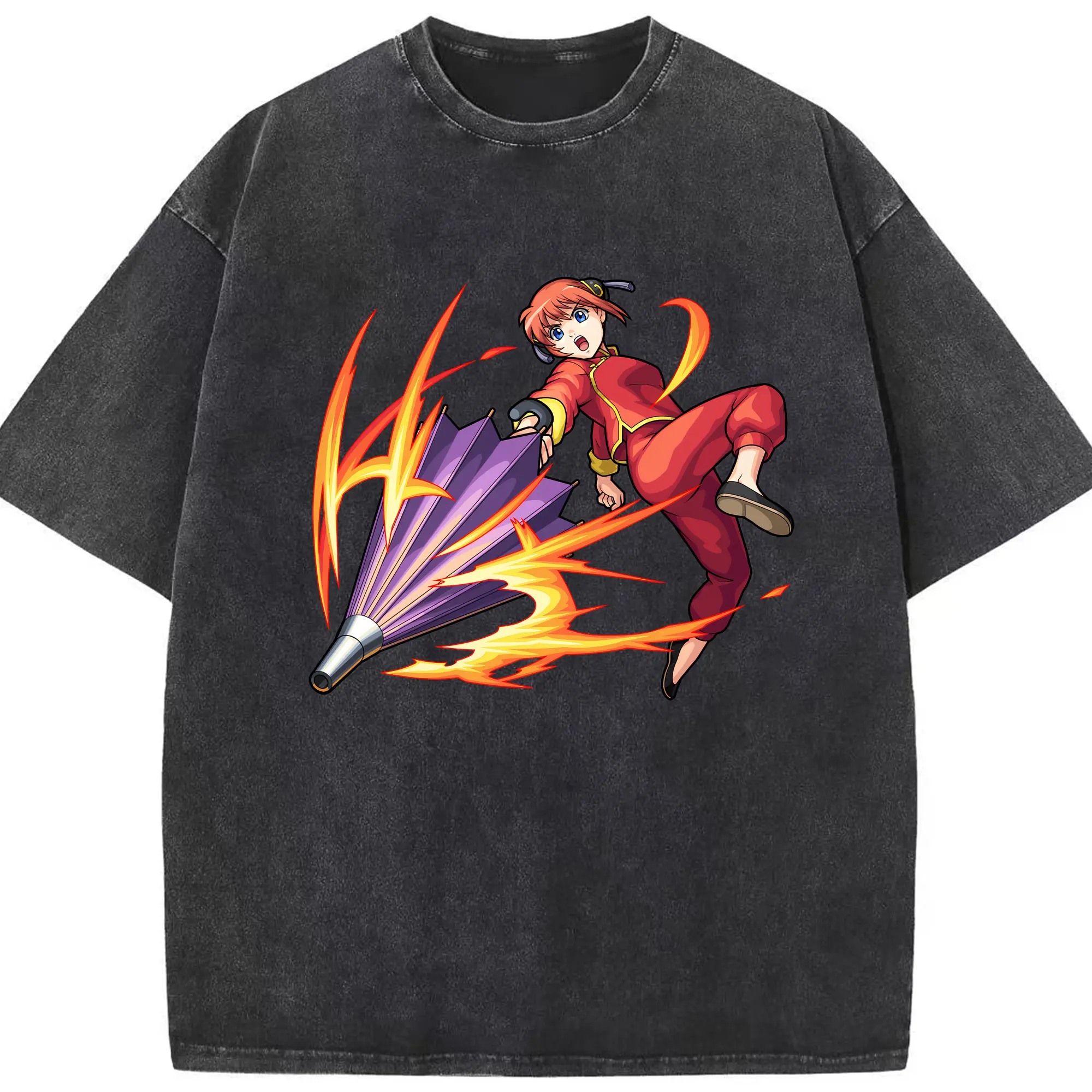 銀魂 グッズ 神楽 - 綿100％ ヴィンテージ風 半袖Tシャツ ・ フロントプリント ・ 柔らか肌触り ・ 通気性 快適 ・ スポーツ カジュアル 外出用