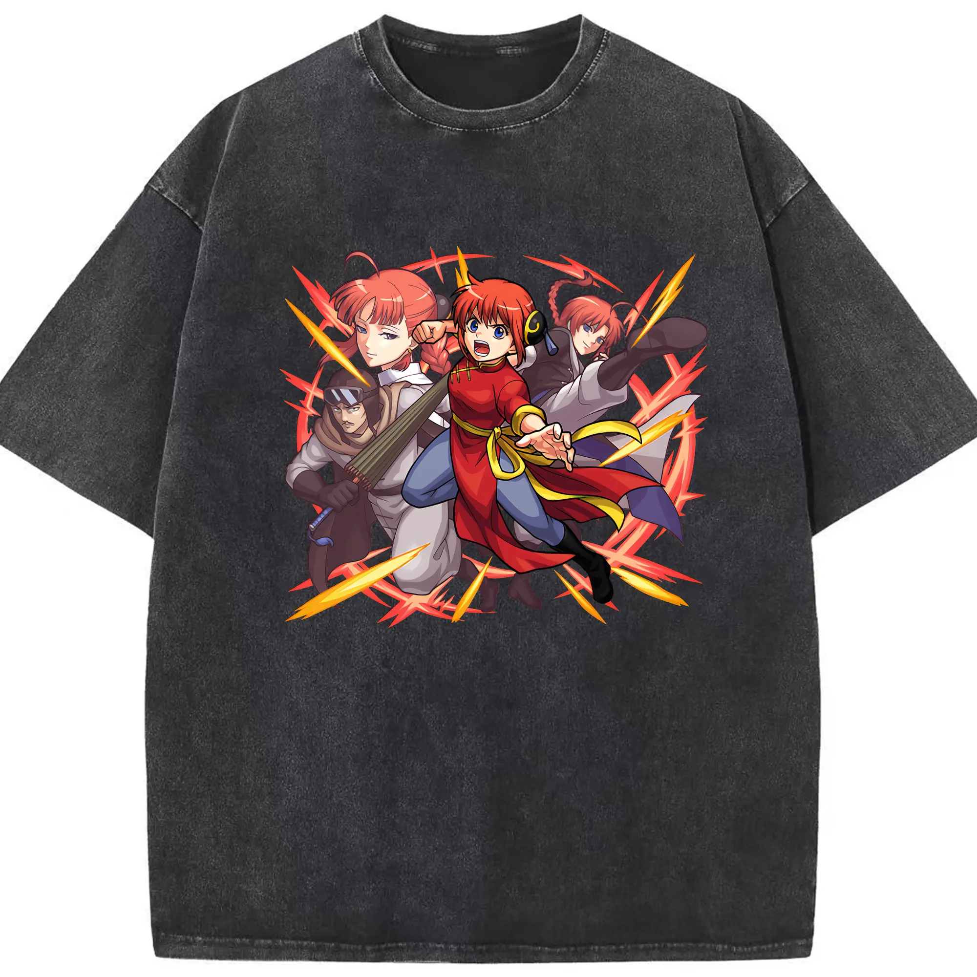 銀魂 グッズ 神楽 - 綿100％ ヴィンテージ風 半袖Tシャツ ・ フロントプリント ・ 柔らか肌触り ・ 通気性 快適 ・ スポーツ カジュアル 外出用