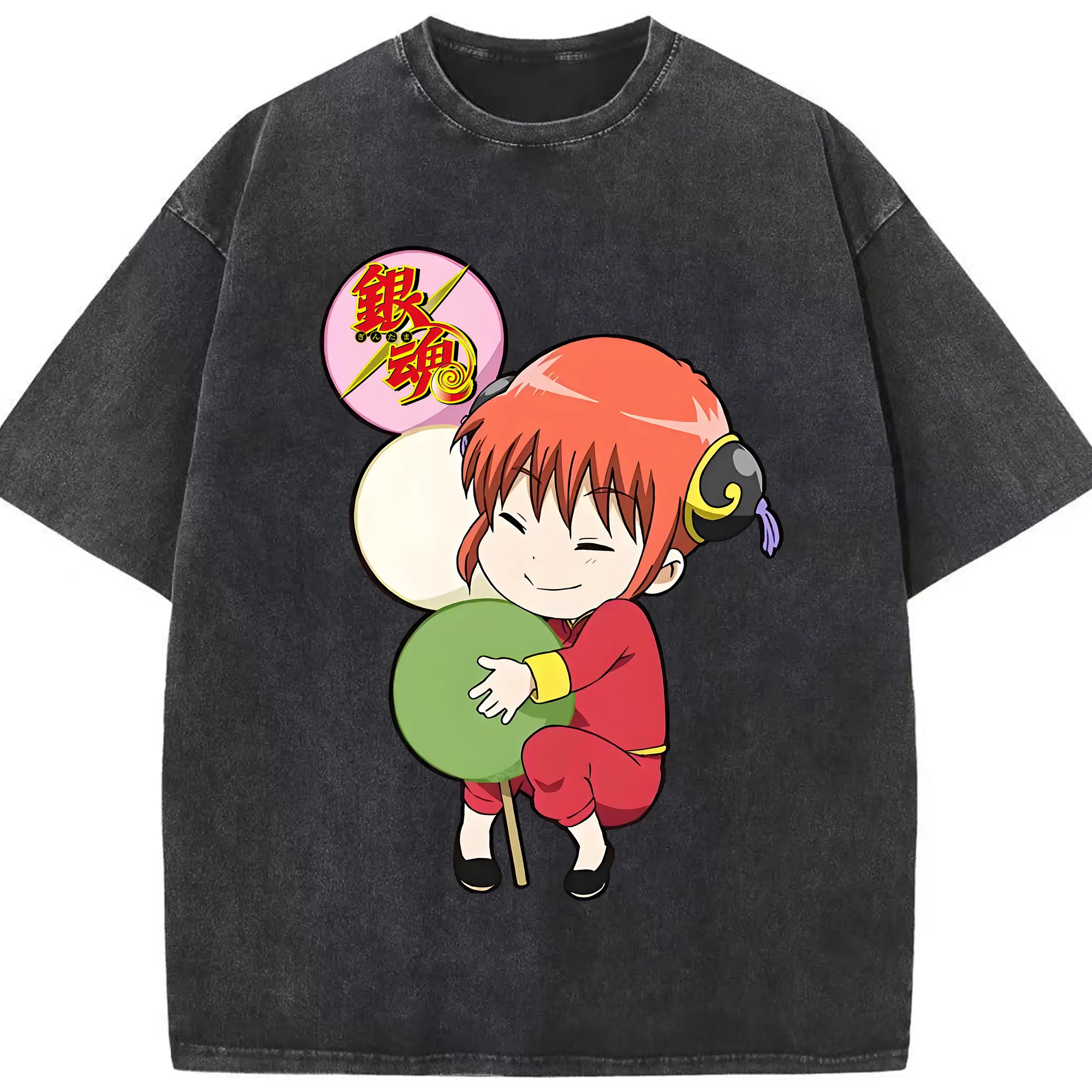 銀魂 グッズ 神楽 - 綿100％ ヴィンテージ風 半袖Tシャツ ・ フロントプリント ・ 柔らか肌触り ・ 通気性 快適 ・ スポーツ カジュアル 外出用
