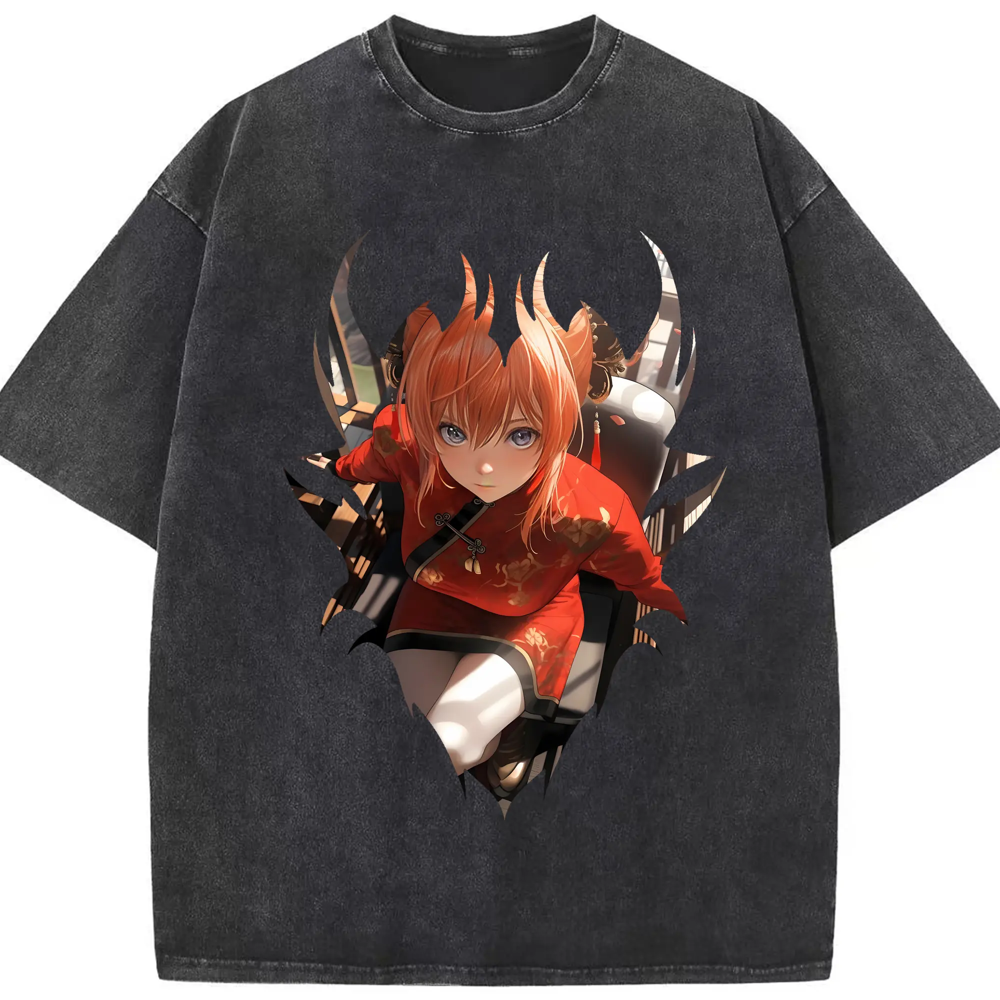 銀魂 グッズ 神楽 - 綿100％ ヴィンテージ風 半袖Tシャツ ・ フロントプリント ・ 柔らか肌触り ・ 通気性 快適 ・ スポーツ カジュアル 外出用