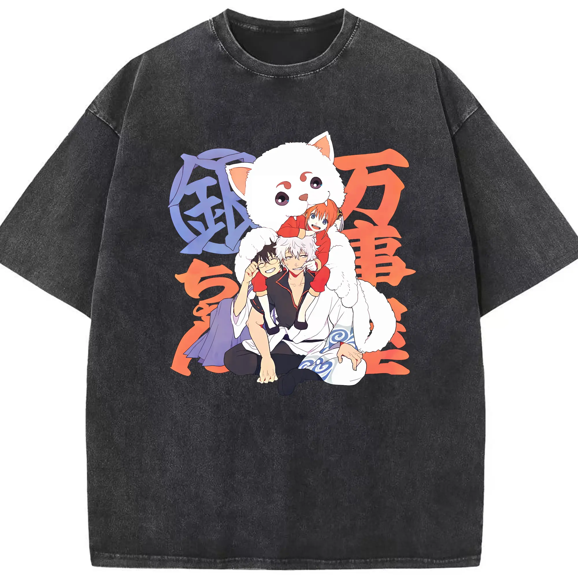 銀魂 グッズ 神楽 - 綿100％ ヴィンテージ風 半袖Tシャツ ・ フロントプリント ・ 柔らか肌触り ・ 通気性 快適 ・ スポーツ カジュアル 外出用