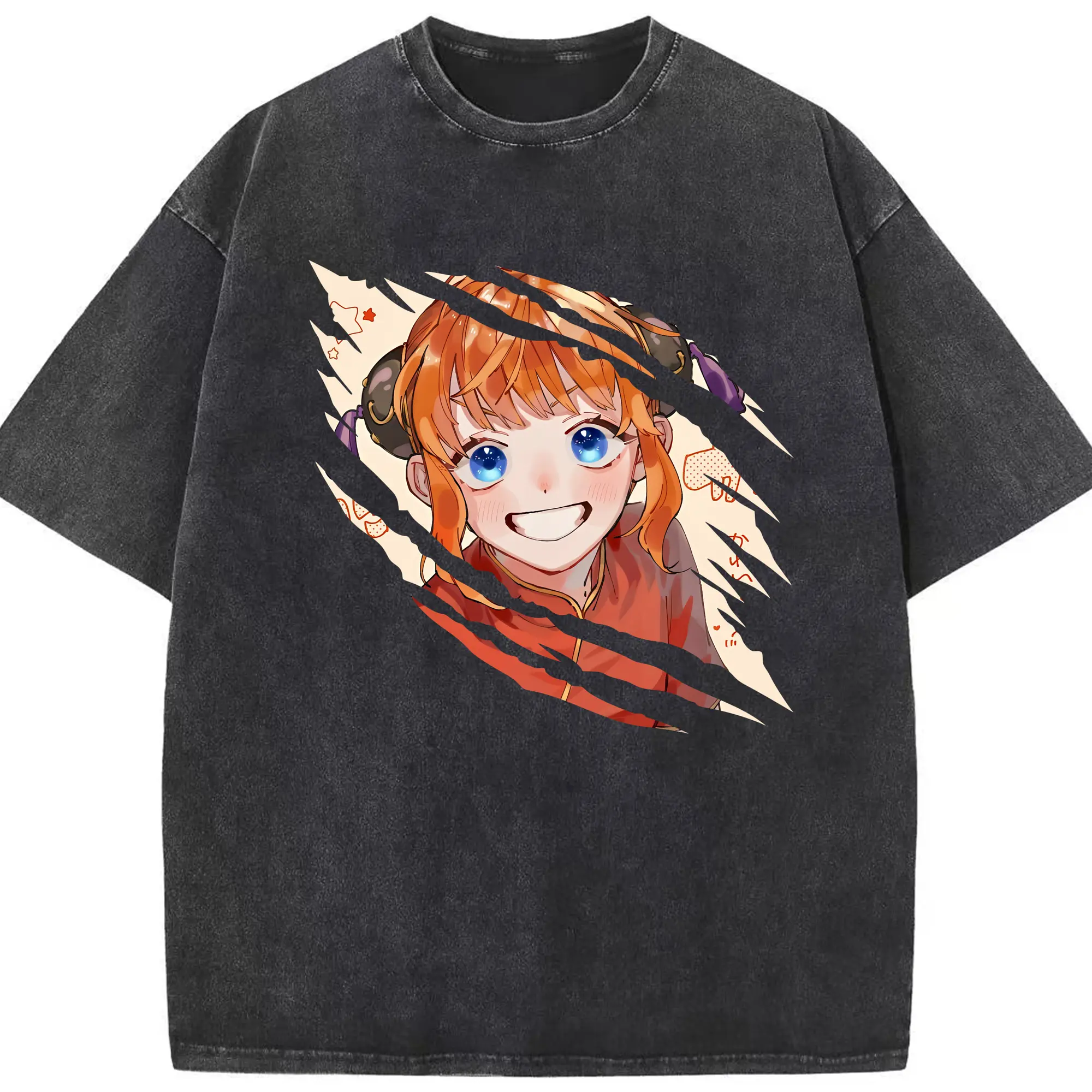 銀魂 グッズ 神楽 - 綿100％ ヴィンテージ風 半袖Tシャツ ・ フロントプリント ・ 柔らか肌触り ・ 通気性 快適 ・ スポーツ カジュアル 外出用