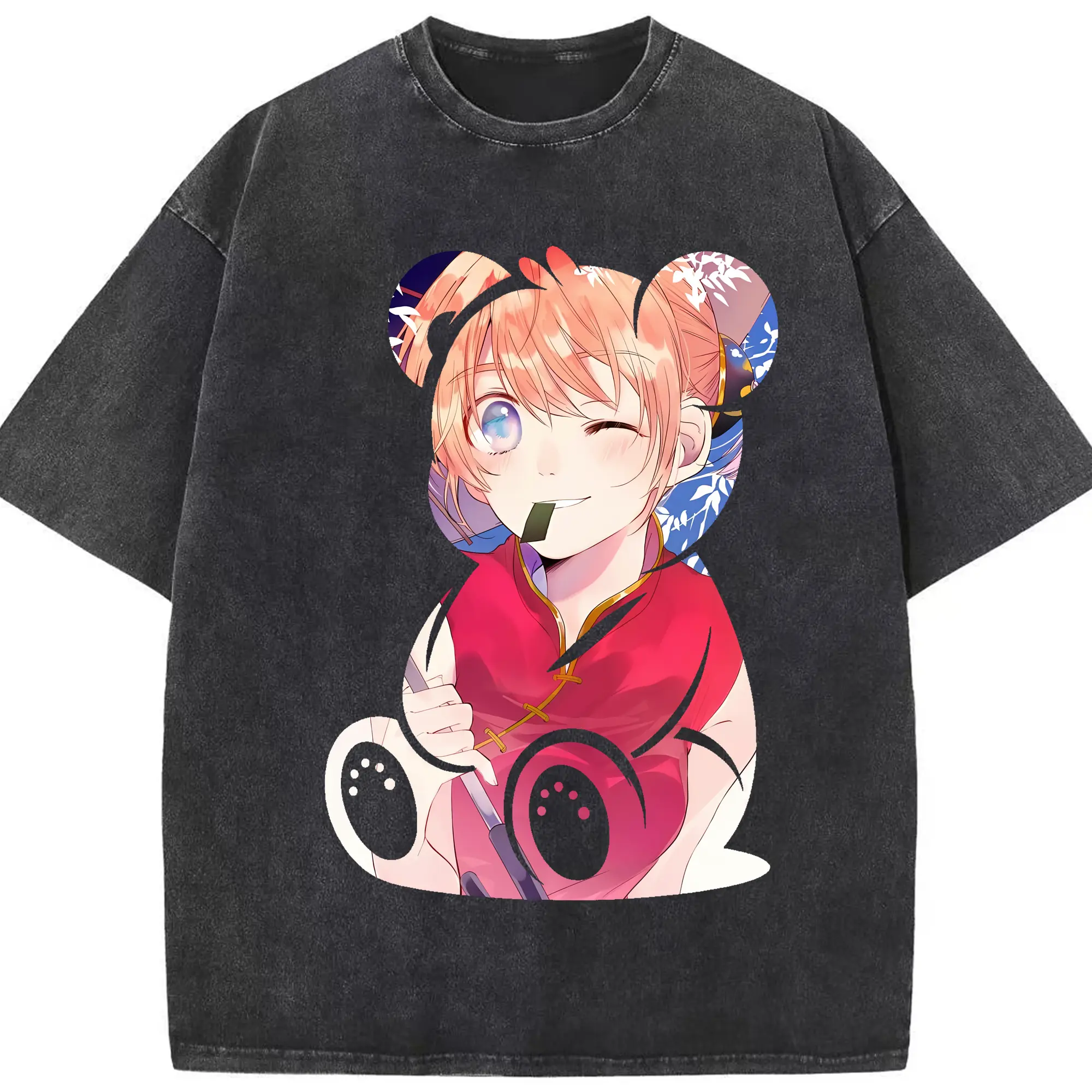 銀魂 グッズ 神楽 - 綿100％ ヴィンテージ風 半袖Tシャツ ・ フロントプリント ・ 柔らか肌触り ・ 通気性 快適 ・ スポーツ カジュアル 外出用