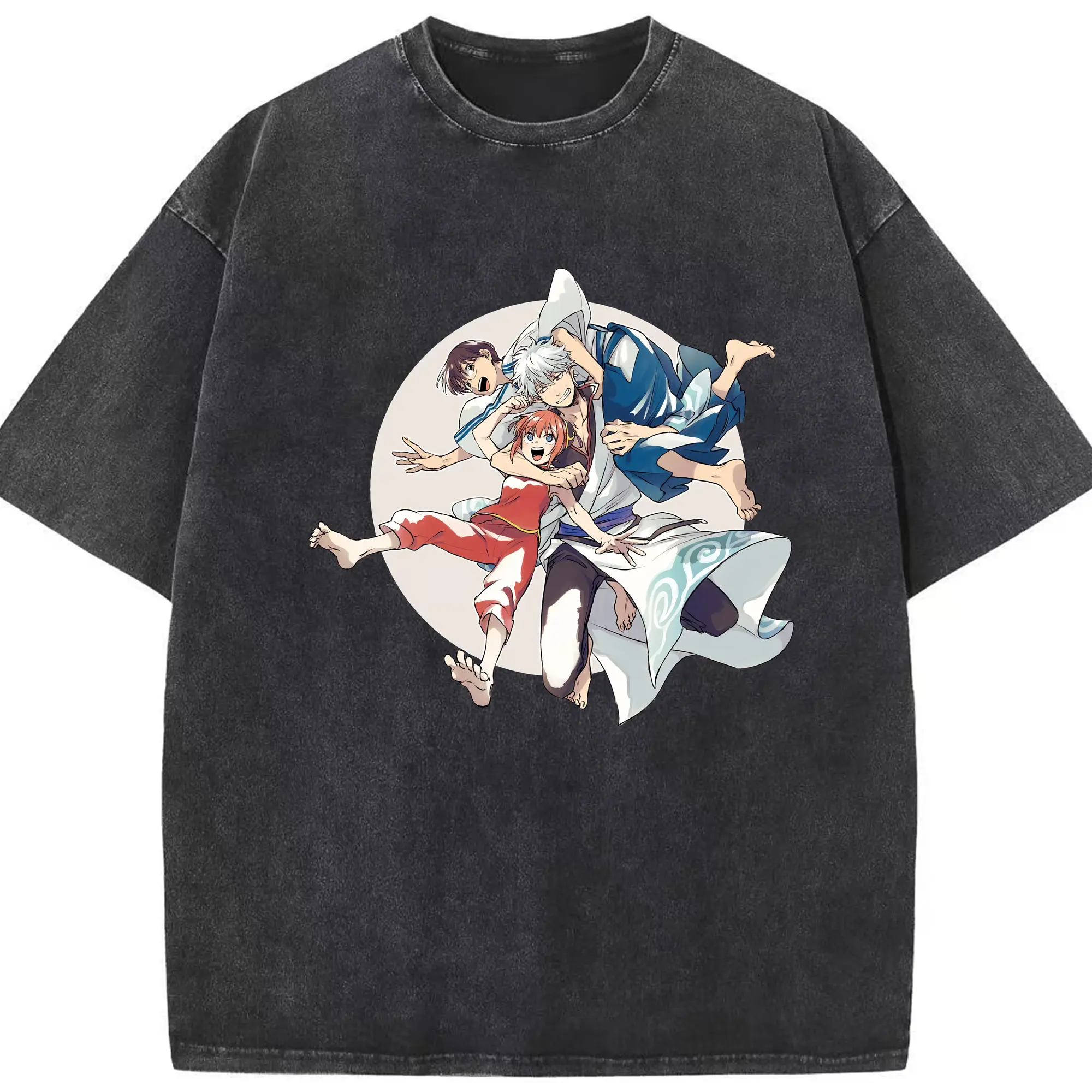 銀魂 グッズ 神楽 - 綿100％ ヴィンテージ風 半袖Tシャツ ・ フロントプリント ・ 柔らか肌触り ・ 通気性 快適 ・ スポーツ カジュアル 外出用