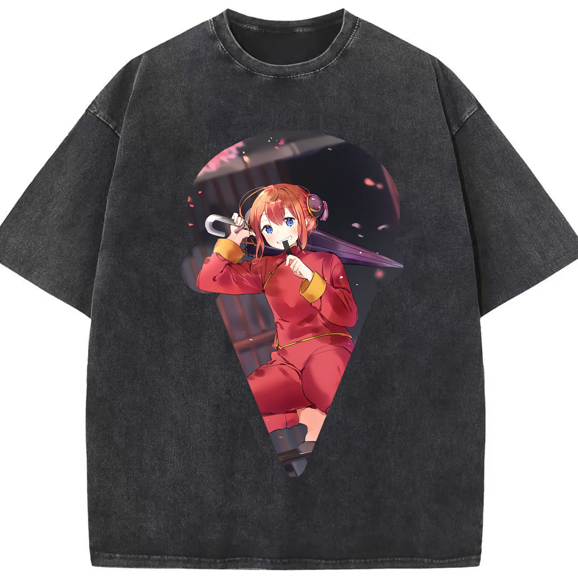 銀魂 グッズ 神楽 - 綿100％ ヴィンテージ風 半袖Tシャツ ・ フロントプリント ・ 柔らか肌触り ・ 通気性 快適 ・ スポーツ カジュアル 外出用