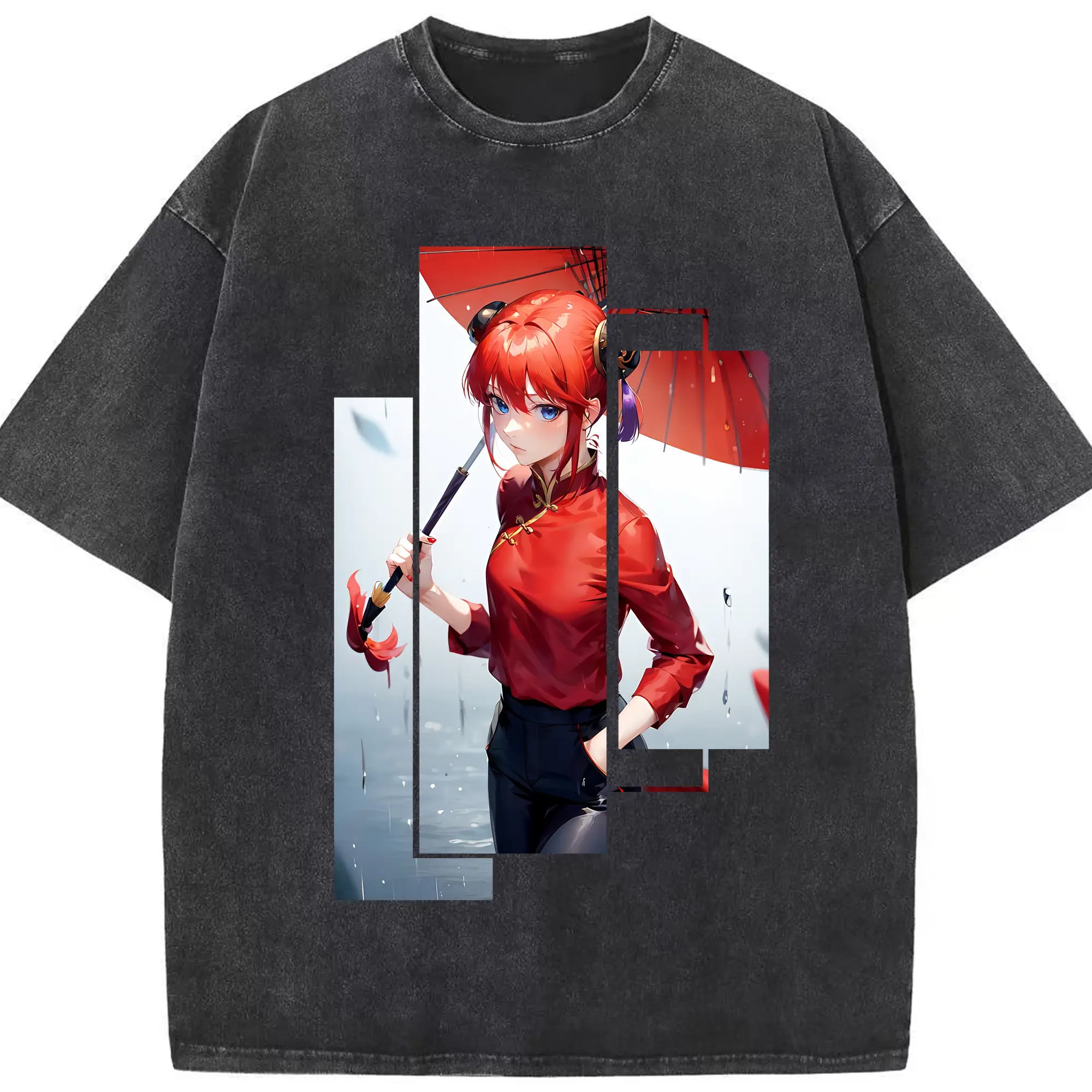 銀魂 グッズ 神楽 - 綿100％ ヴィンテージ風 半袖Tシャツ ・ フロントプリント ・ 柔らか肌触り ・ 通気性 快適 ・ スポーツ カジュアル 外出用