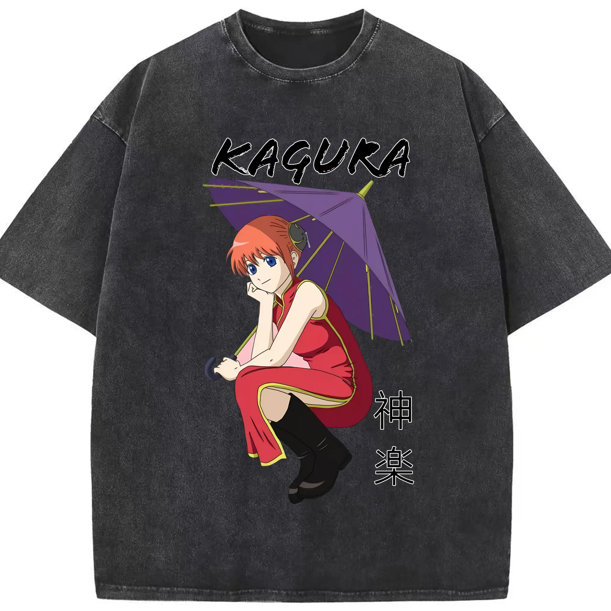 銀魂 グッズ 神楽 - 綿100％ ヴィンテージ風 半袖Tシャツ ・ フロントプリント ・ 柔らか肌触り ・ 通気性 快適 ・ スポーツ カジュアル 外出用