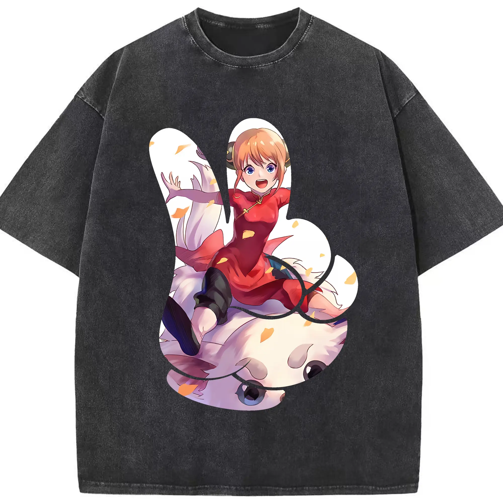 銀魂 グッズ 神楽 - 綿100％ ヴィンテージ風 半袖Tシャツ ・ フロントプリント ・ 柔らか肌触り ・ 通気性 快適 ・ スポーツ カジュアル 外出用