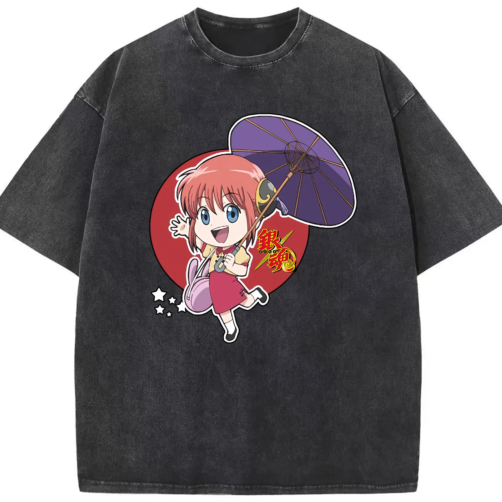 銀魂 グッズ 神楽 - 綿100％ ヴィンテージ風 半袖Tシャツ ・ フロントプリント ・ 柔らか肌触り ・ 通気性 快適 ・ スポーツ カジュアル 外出用