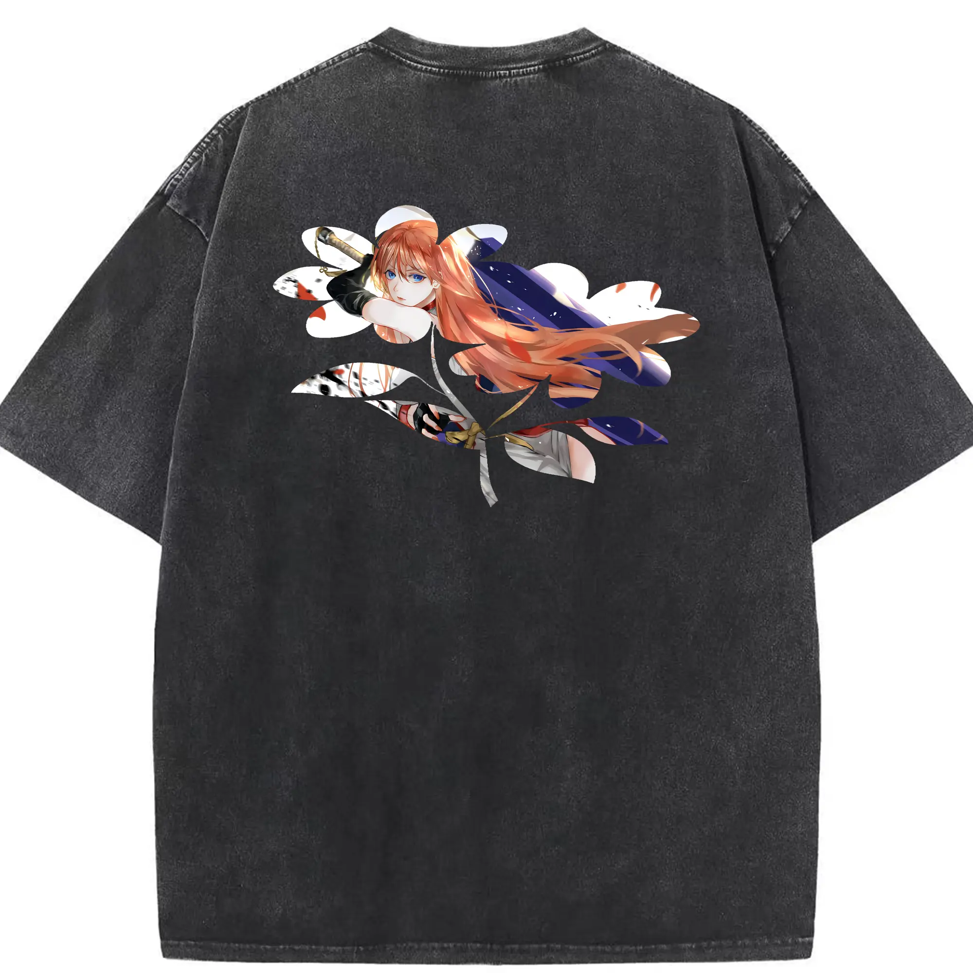 銀魂 グッズ 神楽 - 綿100％ ヴィンテージ風 半袖Tシャツ ・ 背面プリント ・ 柔らか肌触り ・ 通気性 快適 ・ スポーツ カジュアル 外出用