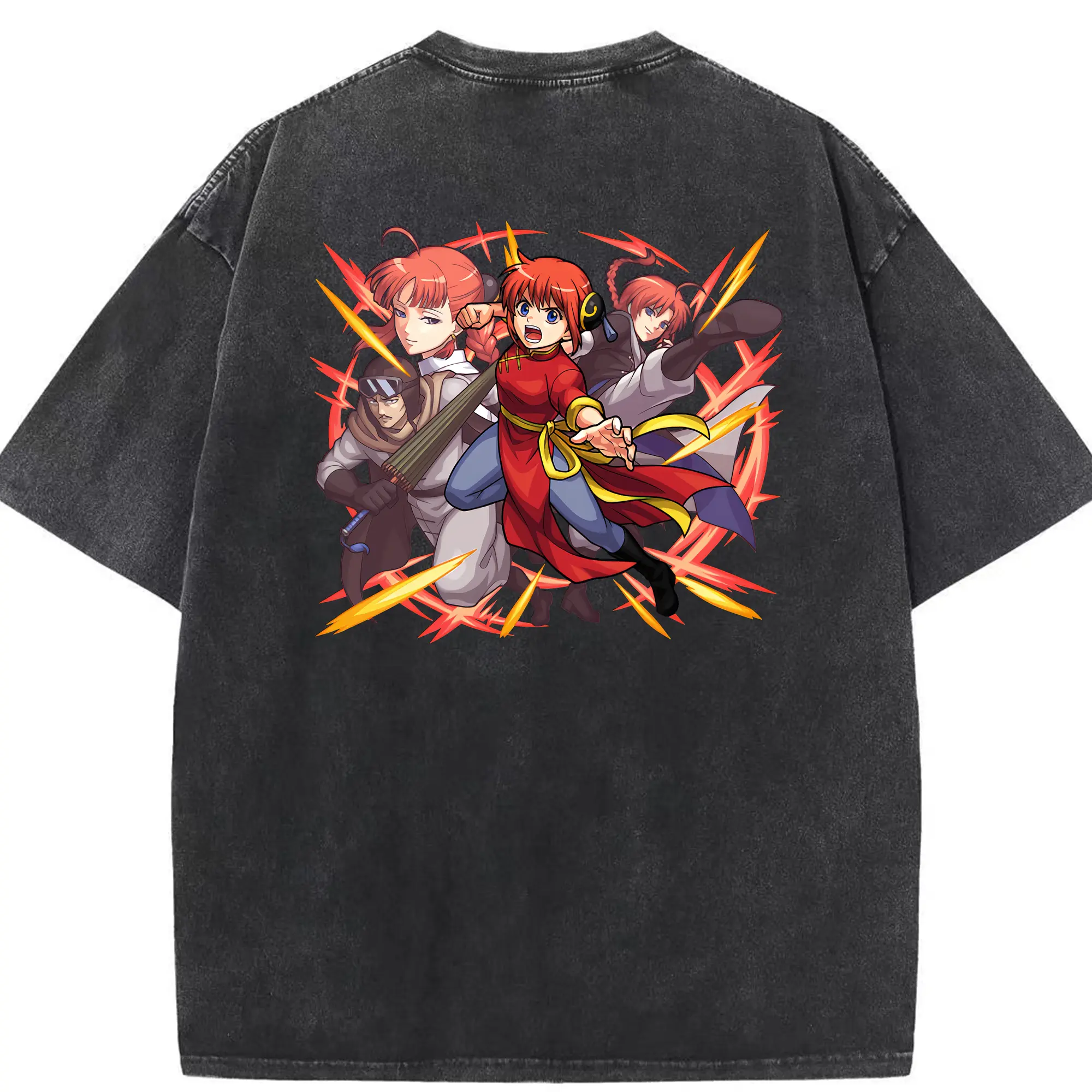 銀魂 グッズ 神楽 - 綿100％ ヴィンテージ風 半袖Tシャツ ・ 背面プリント ・ 柔らか肌触り ・ 通気性 快適 ・ スポーツ カジュアル 外出用