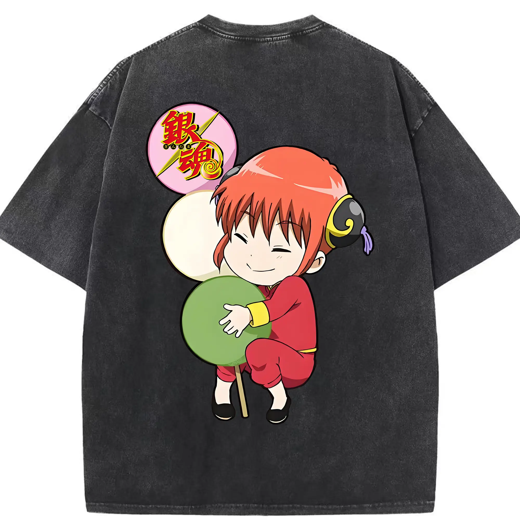 銀魂 グッズ 神楽 - 綿100％ ヴィンテージ風 半袖Tシャツ ・ 背面プリント ・ 柔らか肌触り ・ 通気性 快適 ・ スポーツ カジュアル 外出用