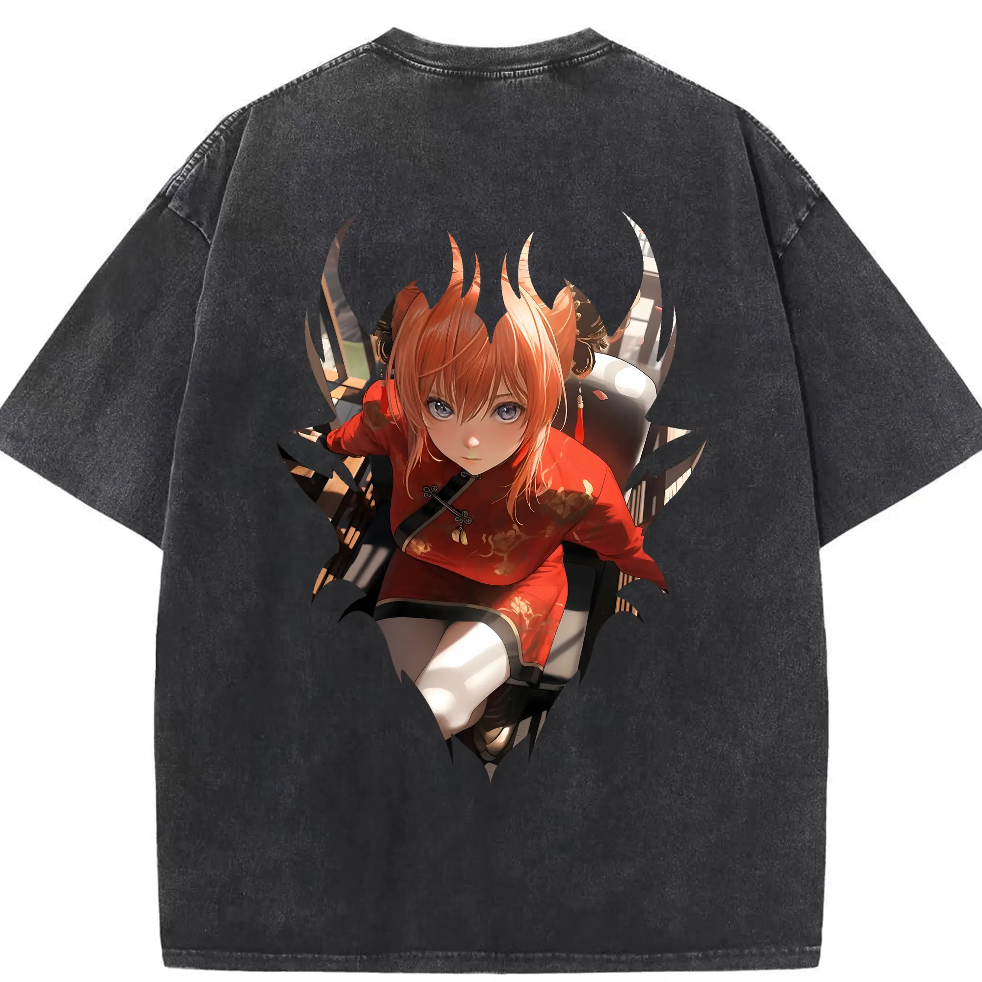 銀魂 グッズ 神楽 - 綿100％ ヴィンテージ風 半袖Tシャツ ・ 背面プリント ・ 柔らか肌触り ・ 通気性 快適 ・ スポーツ カジュアル 外出用