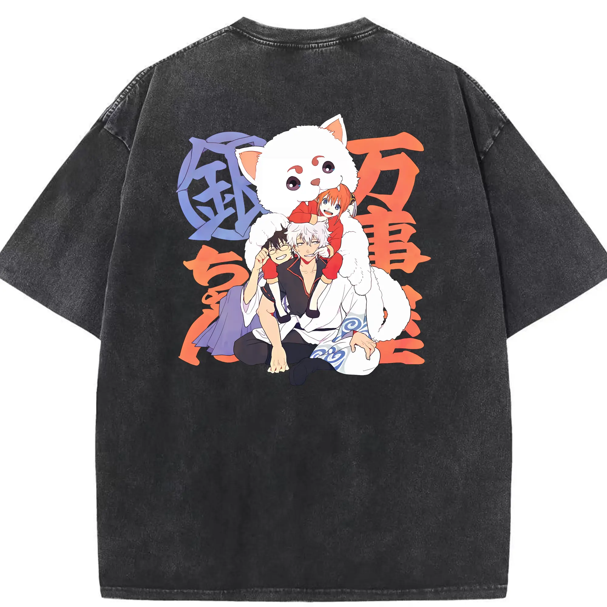 銀魂 グッズ 神楽 - 綿100％ ヴィンテージ風 半袖Tシャツ ・ 背面プリント ・ 柔らか肌触り ・ 通気性 快適 ・ スポーツ カジュアル 外出用