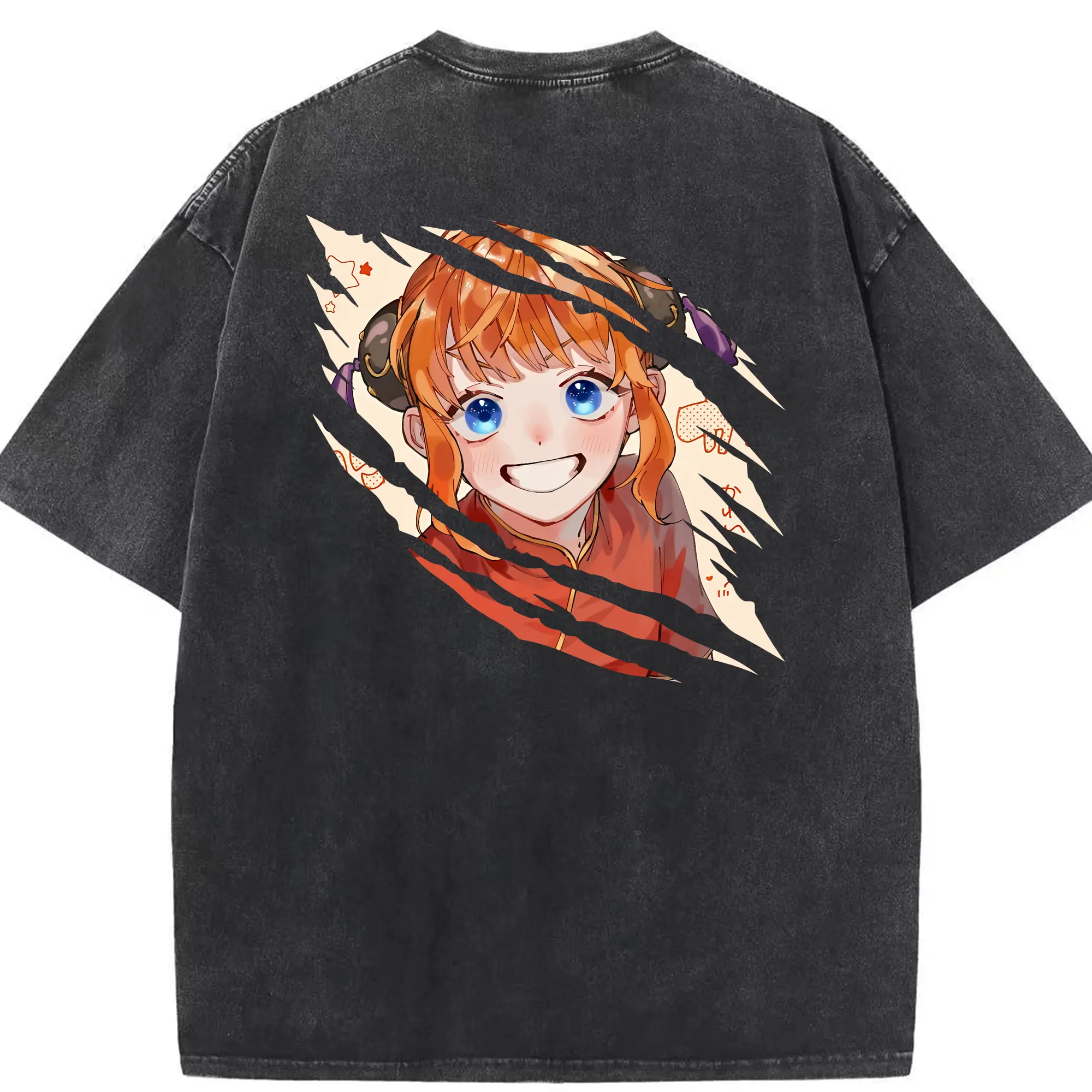 銀魂 グッズ 神楽 - 綿100％ ヴィンテージ風 半袖Tシャツ ・ 背面プリント ・ 柔らか肌触り ・ 通気性 快適 ・ スポーツ カジュアル 外出用