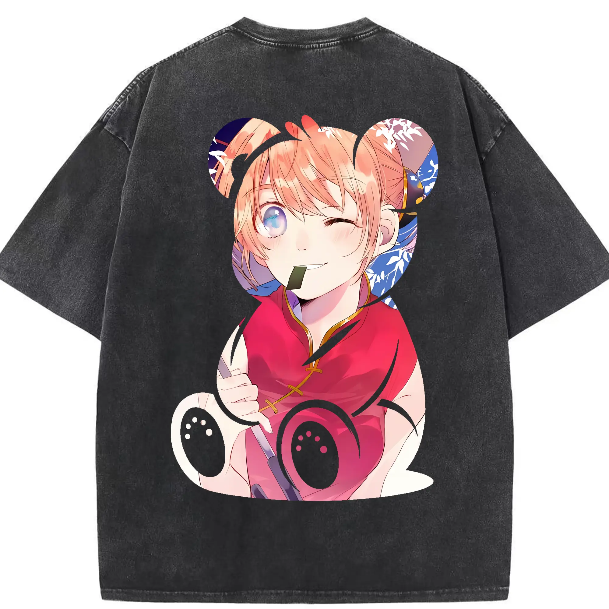 銀魂 グッズ 神楽 - 綿100％ ヴィンテージ風 半袖Tシャツ ・ 背面プリント ・ 柔らか肌触り ・ 通気性 快適 ・ スポーツ カジュアル 外出用