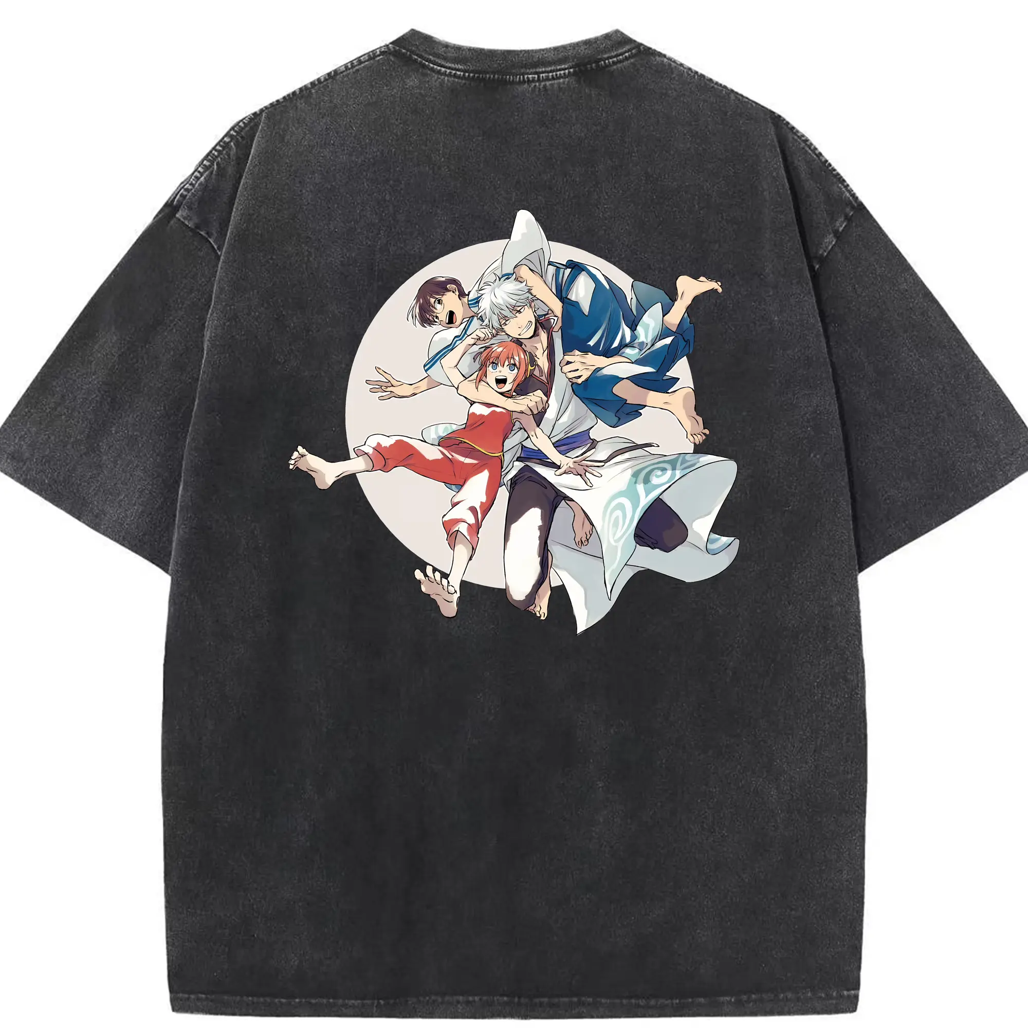 銀魂 グッズ 神楽 - 綿100％ ヴィンテージ風 半袖Tシャツ ・ 背面プリント ・ 柔らか肌触り ・ 通気性 快適 ・ スポーツ カジュアル 外出用