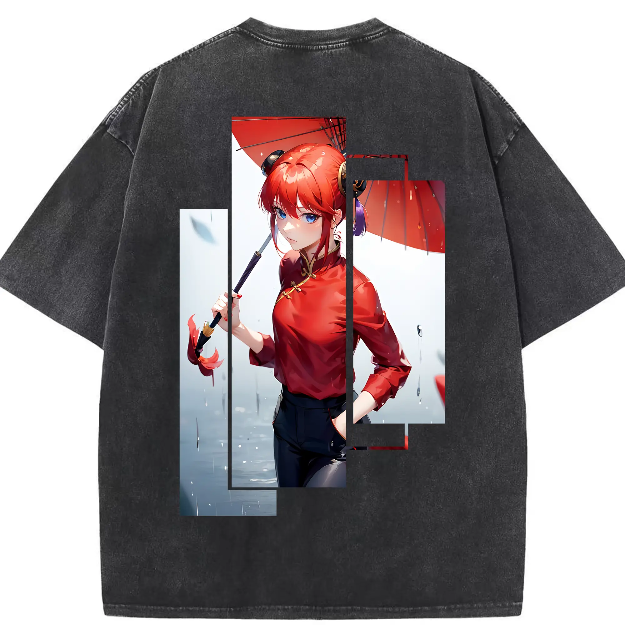 銀魂 グッズ 神楽 - 綿100％ ヴィンテージ風 半袖Tシャツ ・ 背面プリント ・ 柔らか肌触り ・ 通気性 快適 ・ スポーツ カジュアル 外出用