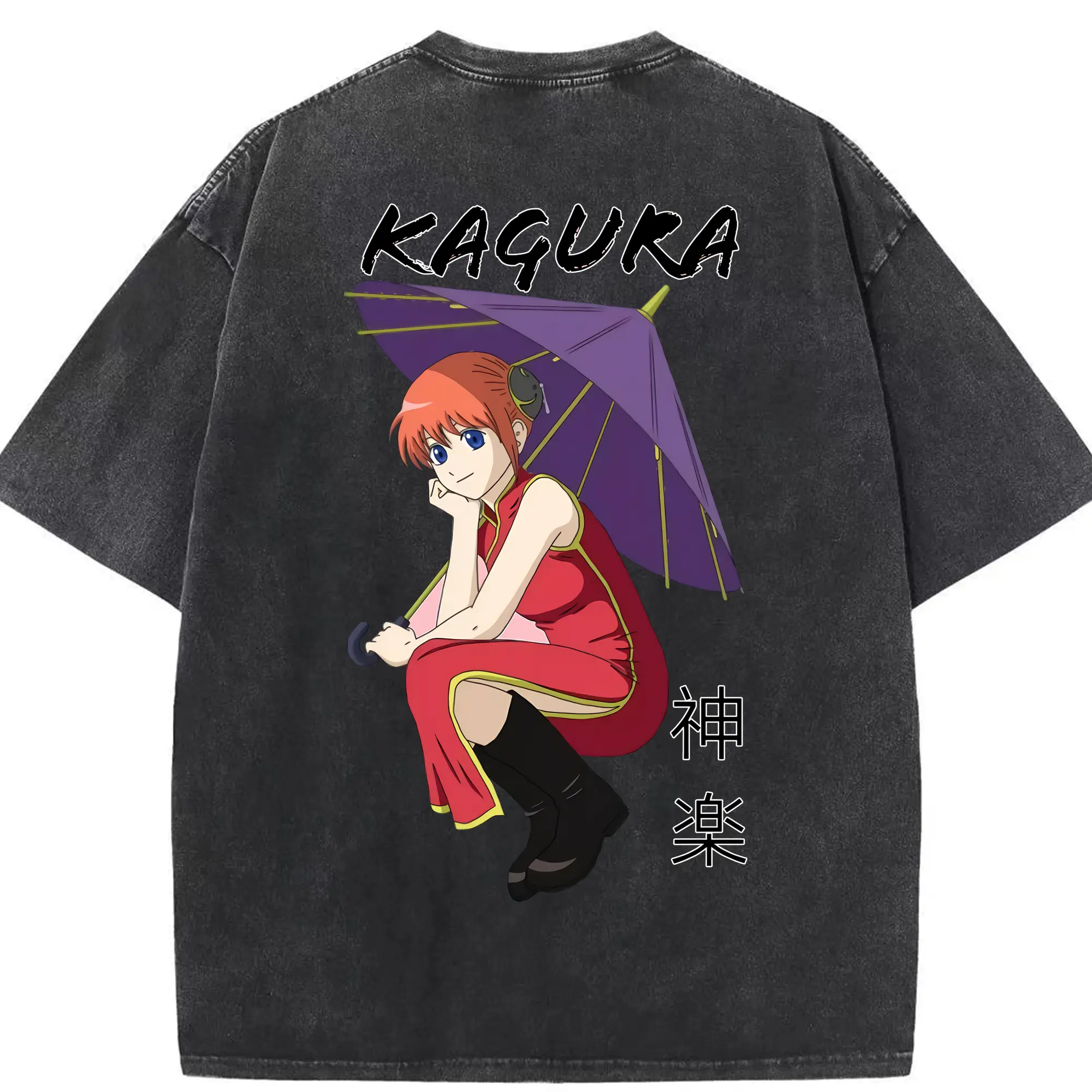 銀魂 グッズ 神楽 - 綿100％ ヴィンテージ風 半袖Tシャツ ・ 背面プリント ・ 柔らか肌触り ・ 通気性 快適 ・ スポーツ カジュアル 外出用