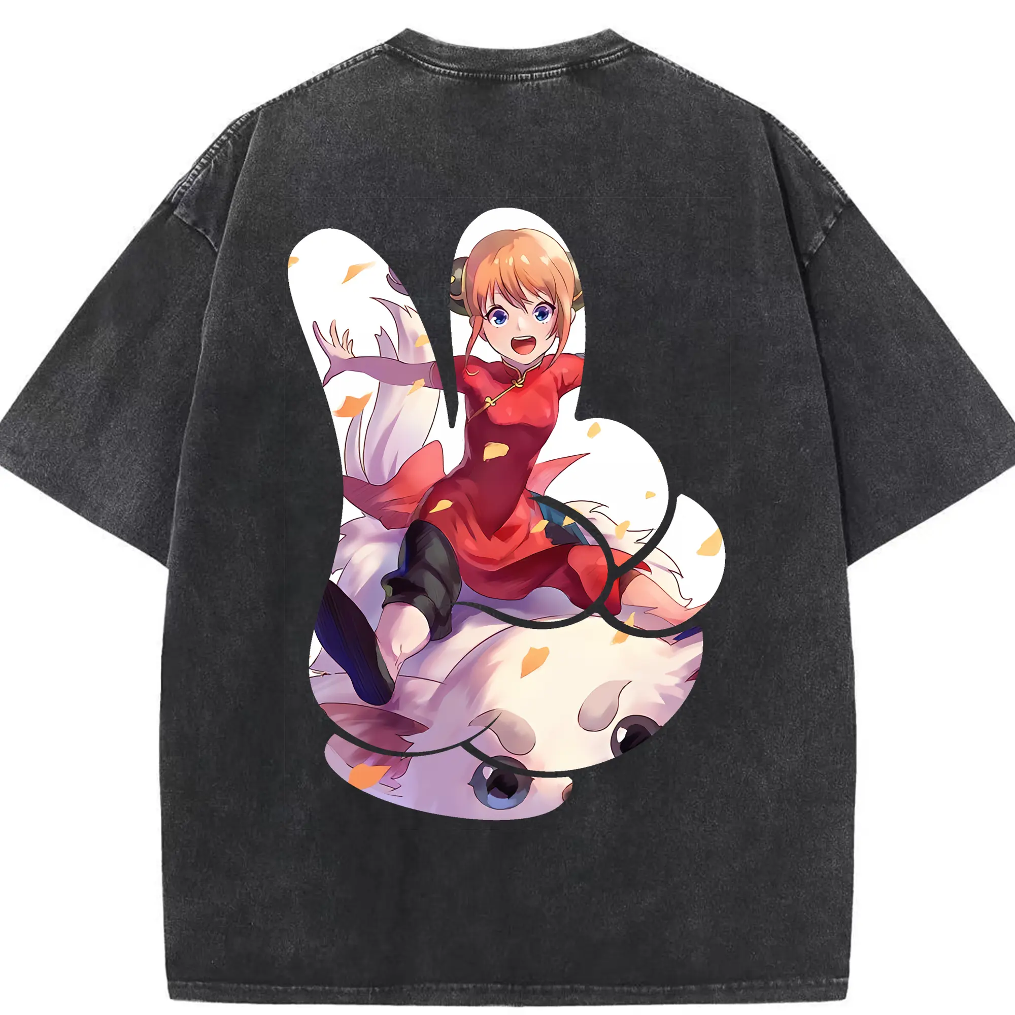 銀魂 グッズ 神楽 - 綿100％ ヴィンテージ風 半袖Tシャツ ・ 背面プリント ・ 柔らか肌触り ・ 通気性 快適 ・ スポーツ カジュアル 外出用