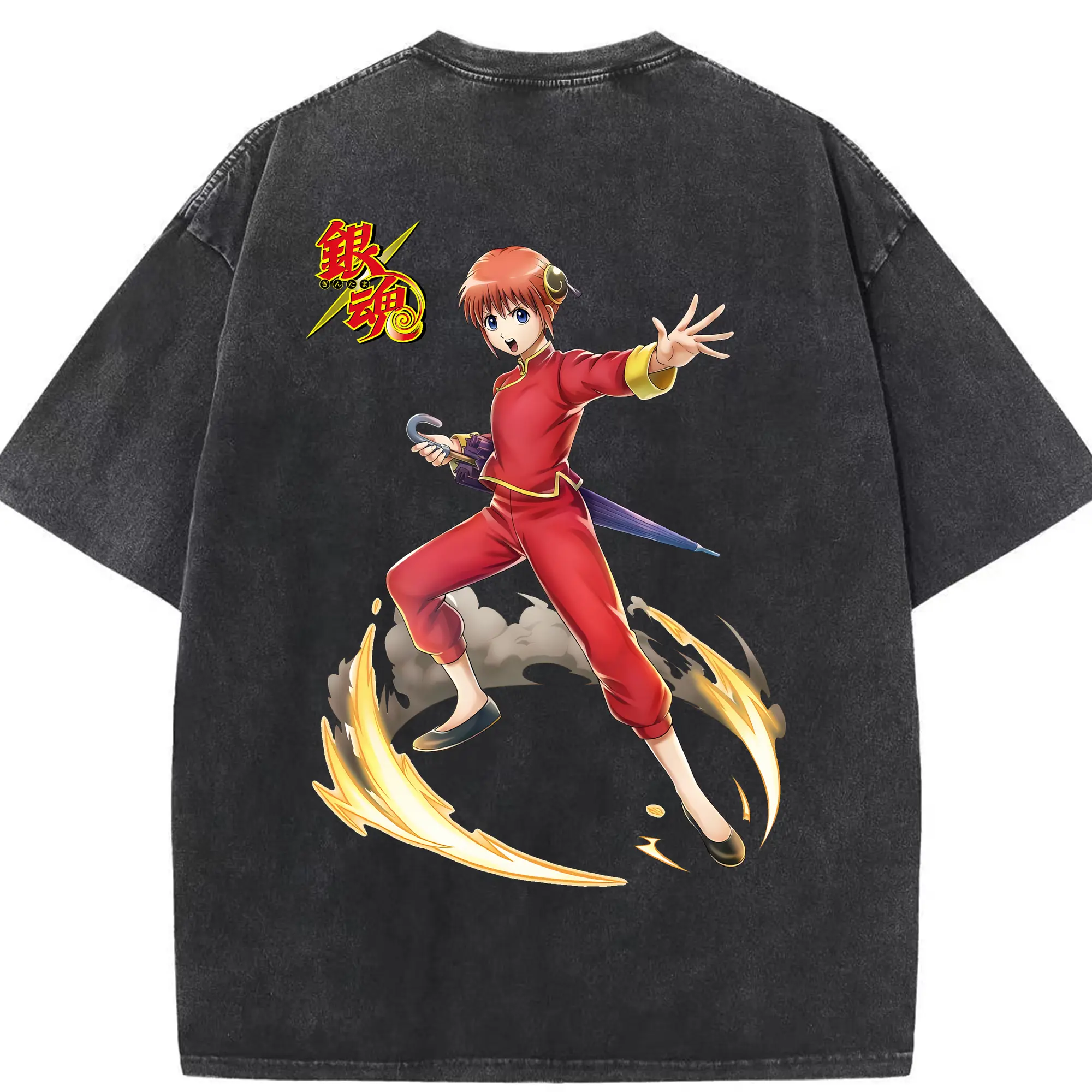 銀魂 グッズ 神楽 - 綿100％ ヴィンテージ風 半袖Tシャツ ・ 背面プリント ・ 柔らか肌触り ・ 通気性 快適 ・ スポーツ カジュアル 外出用