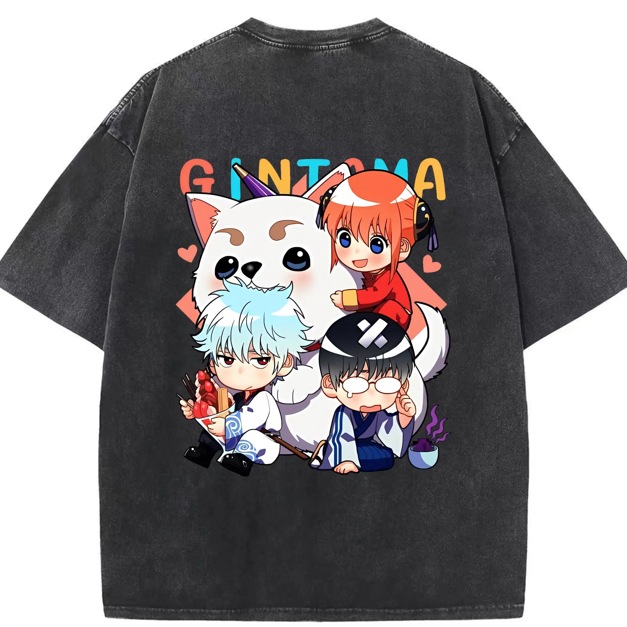 銀魂 グッズ 神楽 - 綿100％ ヴィンテージ風 半袖Tシャツ ・ 背面プリント ・ 柔らか肌触り ・ 通気性 快適 ・ スポーツ カジュアル 外出用