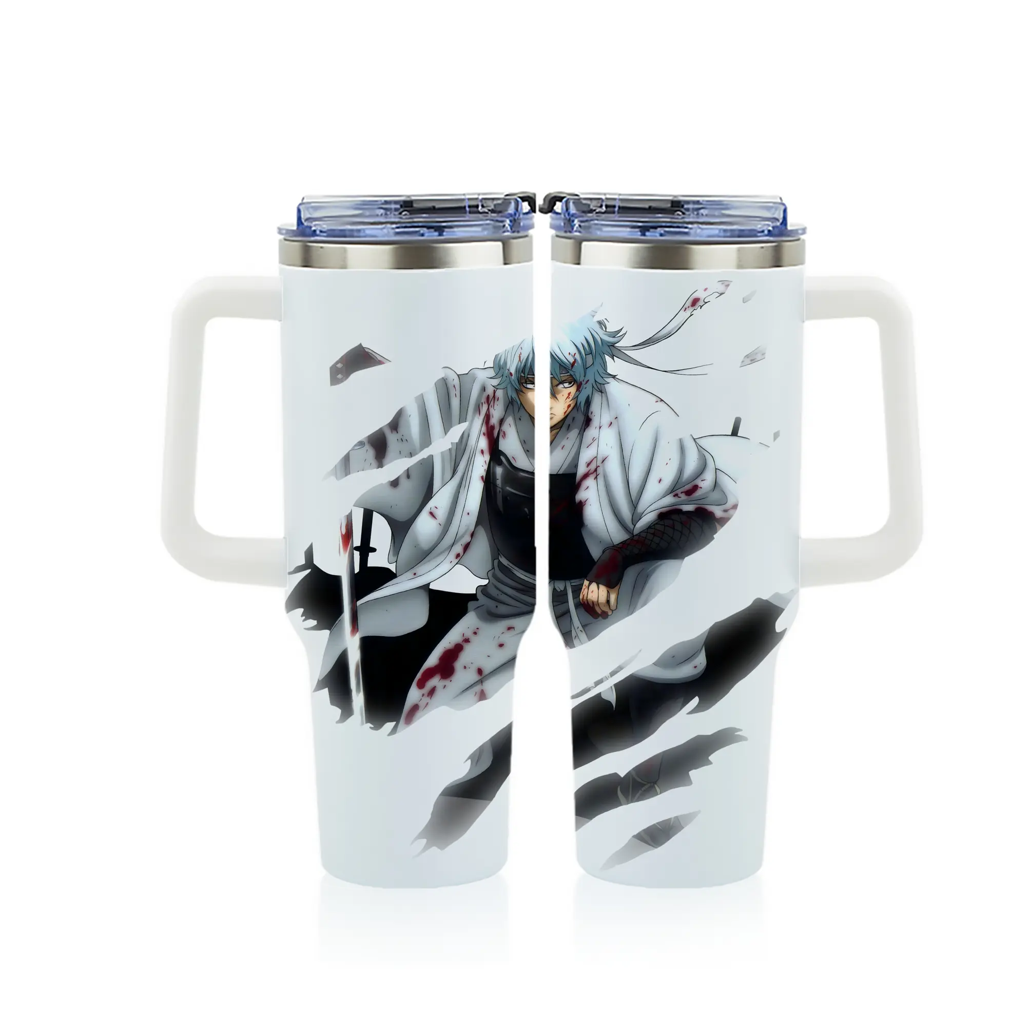 銀魂 グッズ 坂田 銀時 - 1200mL フルプリント車用タンブラー ・ 304ステンレス 内側 ・ 201ステンレス 外側 ・ 保温 保冷 ・ 通勤 ドライブ アウトドア用