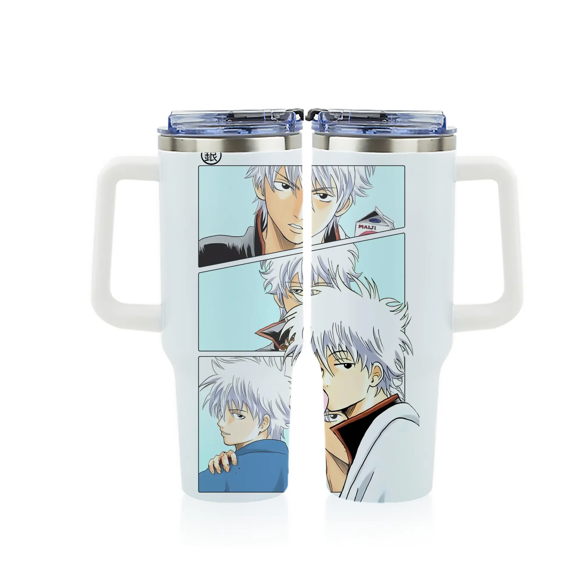 銀魂 グッズ 坂田 銀時 - 1200mL フルプリント車用タンブラー ・ 304ステンレス 内側 ・ 201ステンレス 外側 ・ 保温 保冷 ・ 通勤 ドライブ アウトドア用