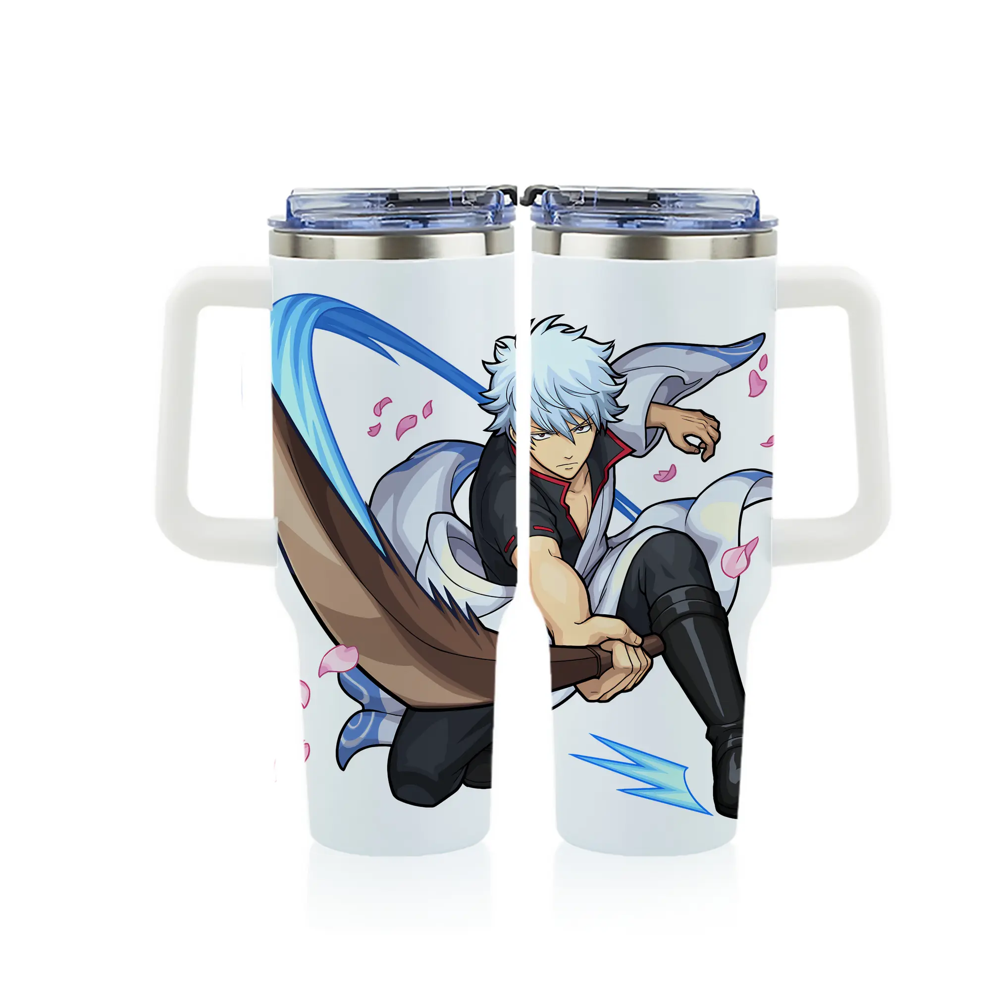 銀魂 グッズ 坂田 銀時 - 1200mL フルプリント車用タンブラー ・ 304ステンレス 内側 ・ 201ステンレス 外側 ・ 保温 保冷 ・ 通勤 ドライブ アウトドア用